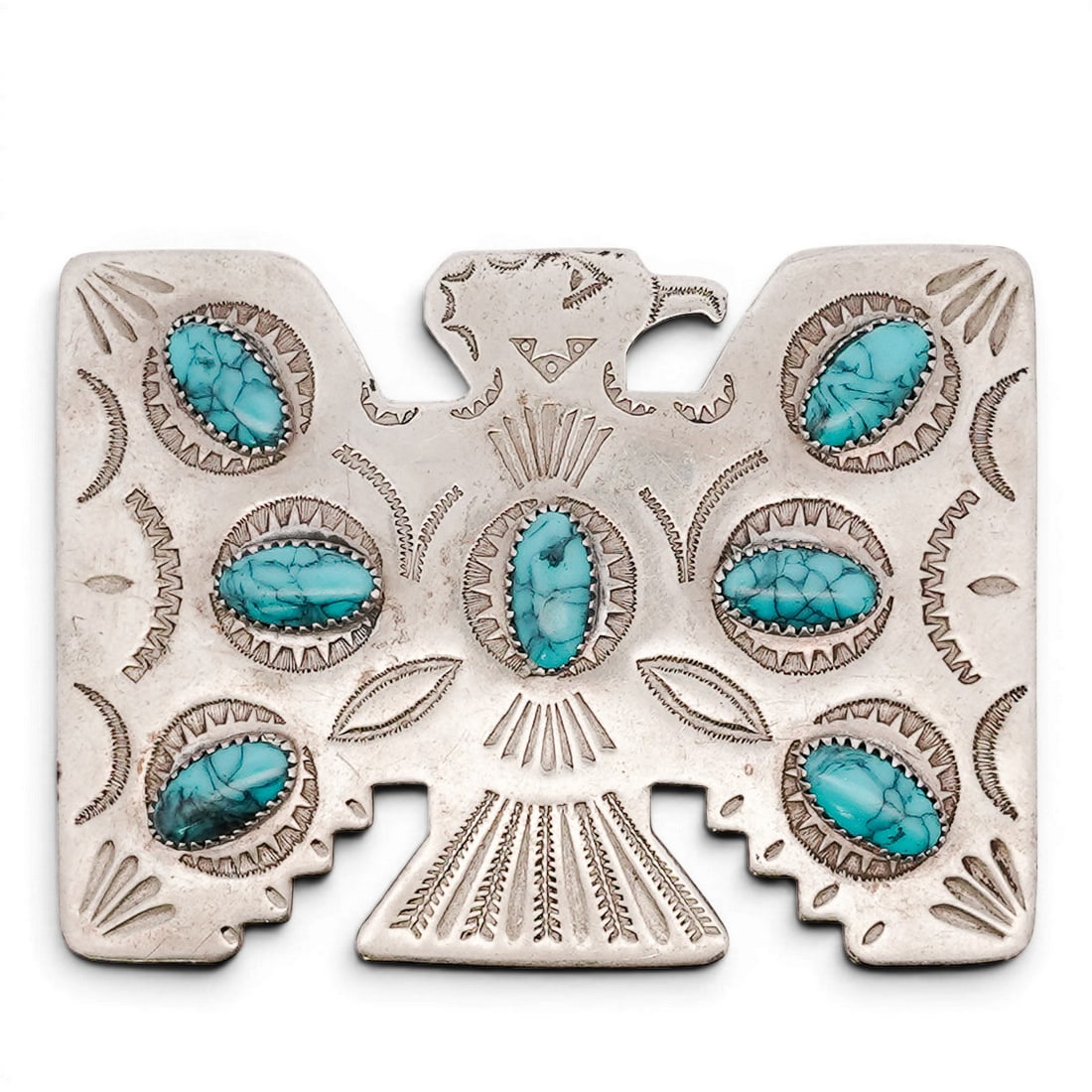 Frontier Buckles Nickel Silver & Turquoise Thunderbird Belt Buckle (1 of 3)
