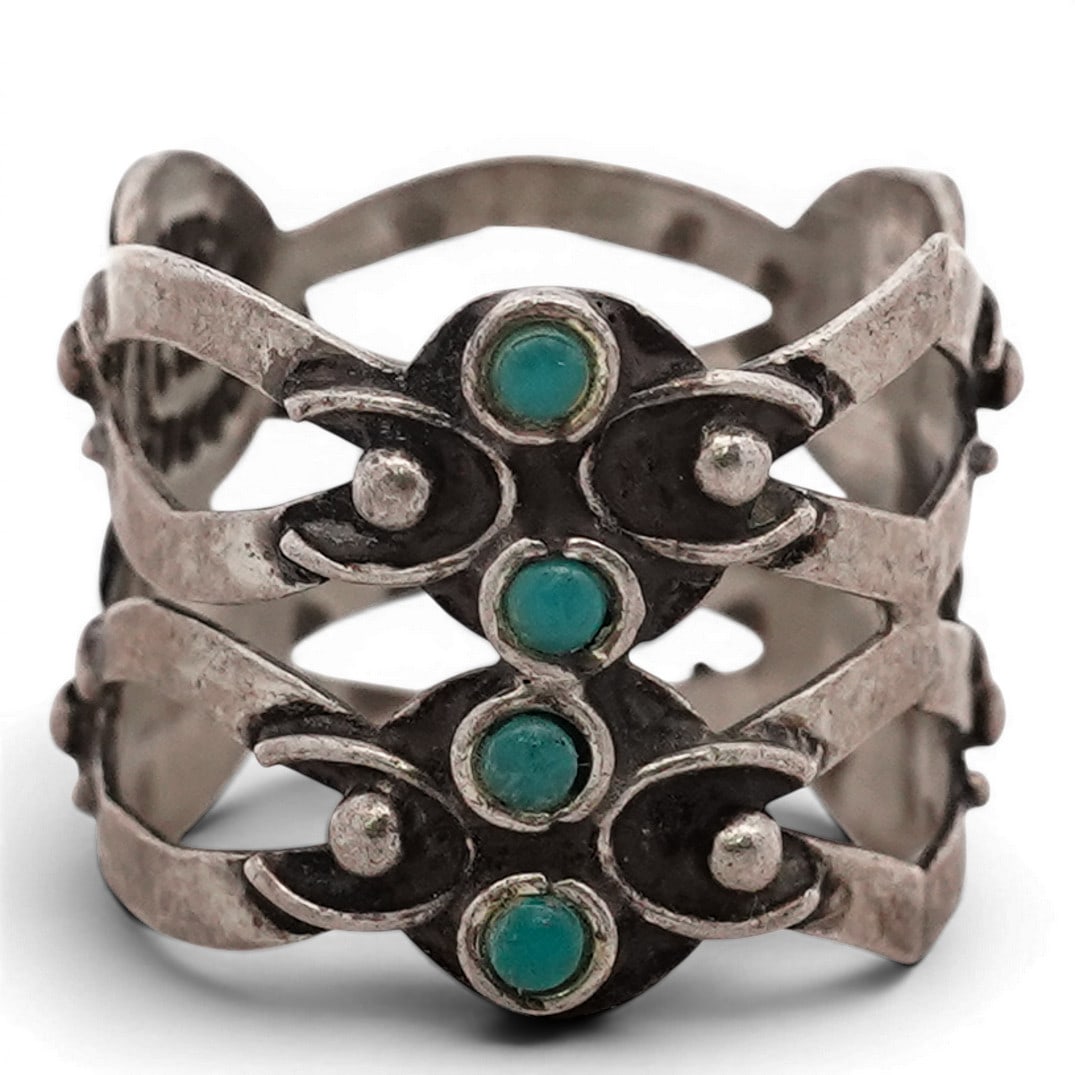Vintage Mexican Sterling Silver Turquoise Cluster Ring (1 of 4)