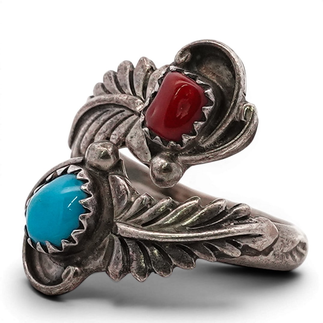 Corina Harvey Navajo Sterling Silver Coral & Turquoise Ring (1 of 5)