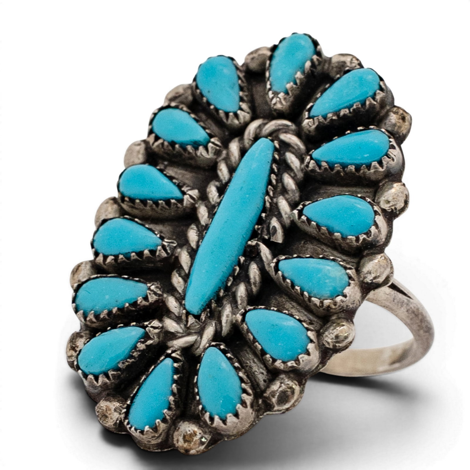 Zuni Sterling Silver & Petit Point Turquoise Cluster Ring (1 of 4)