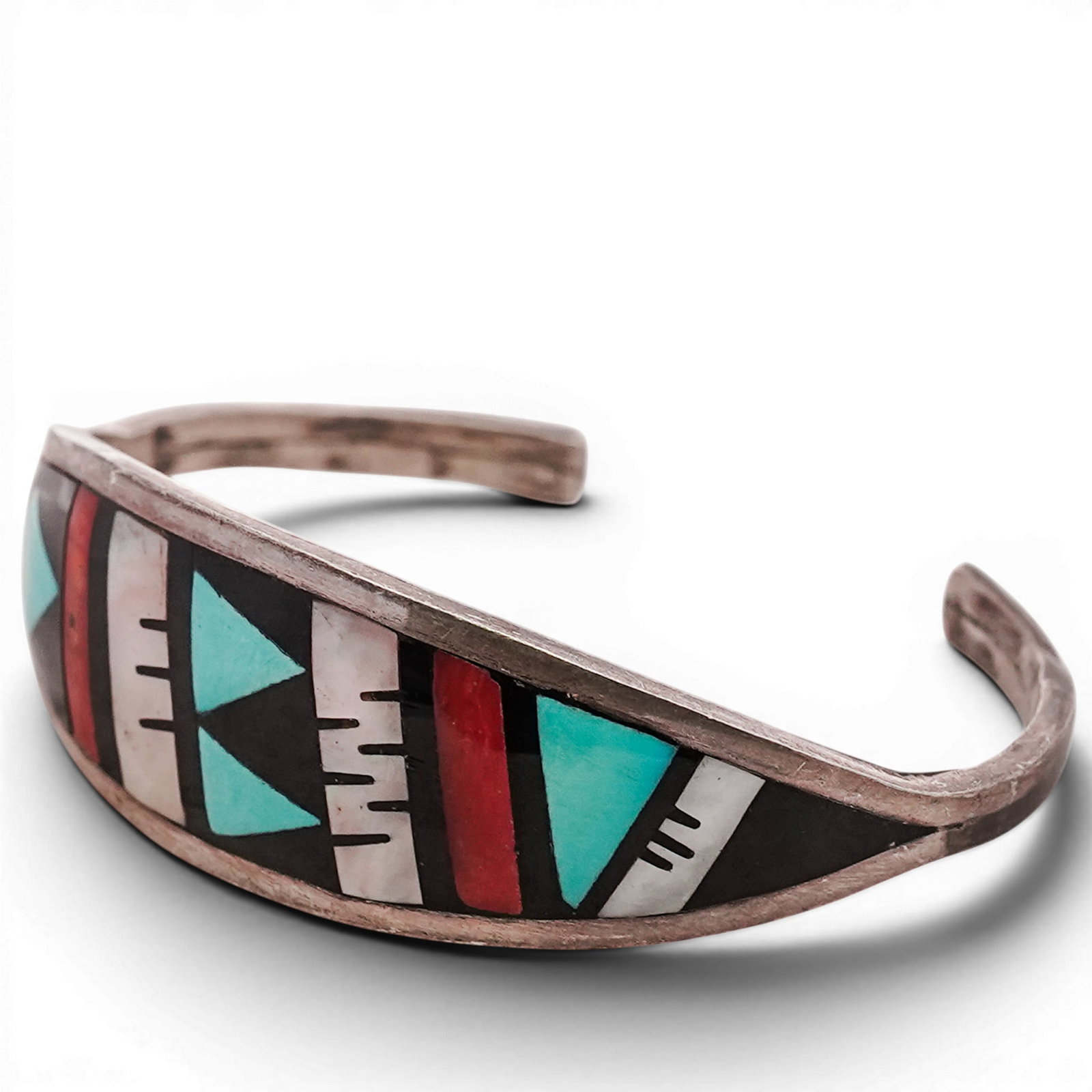Vintage Zuni Sterling Silver & Multi-Stone Inlay Cuff Bracelet Signed (1 of 5)