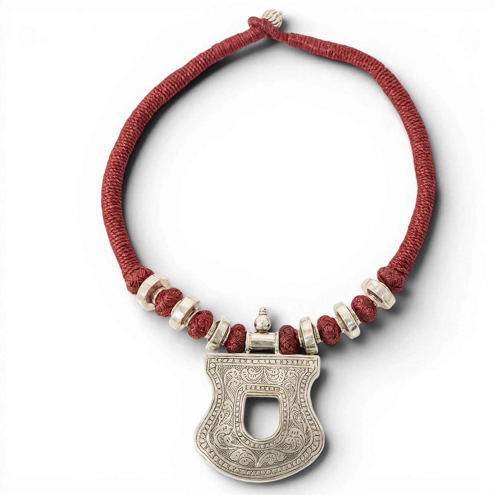 Sterling Silver Repousse Pendant Cord Necklace (1 of 3)