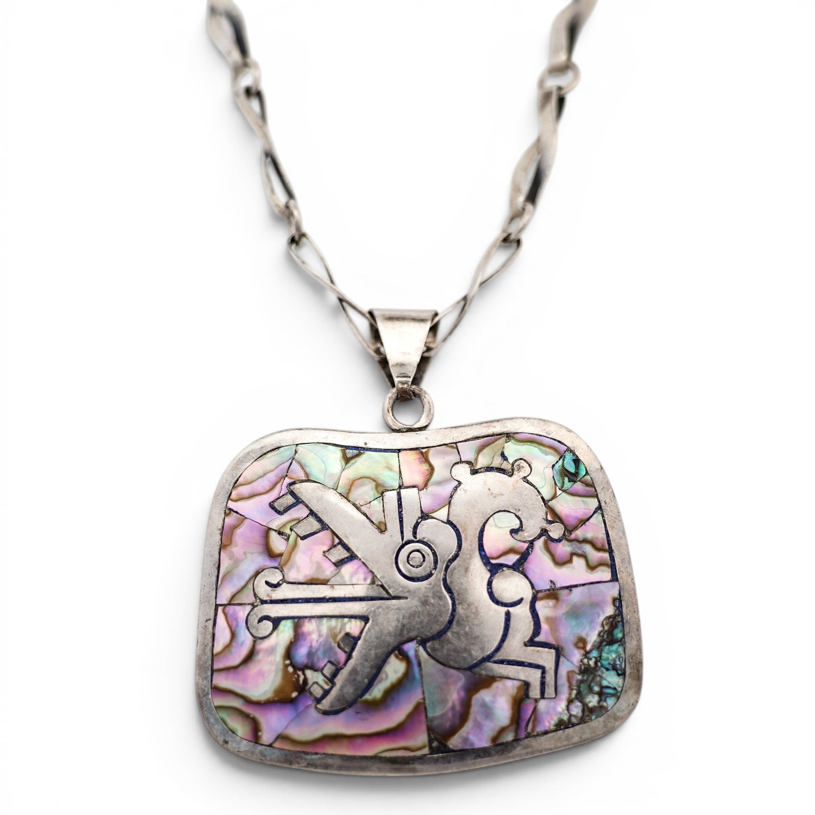 Vintage Taxco Sterling Silver & Abalone Figural Pendant Necklace (1 of 5)