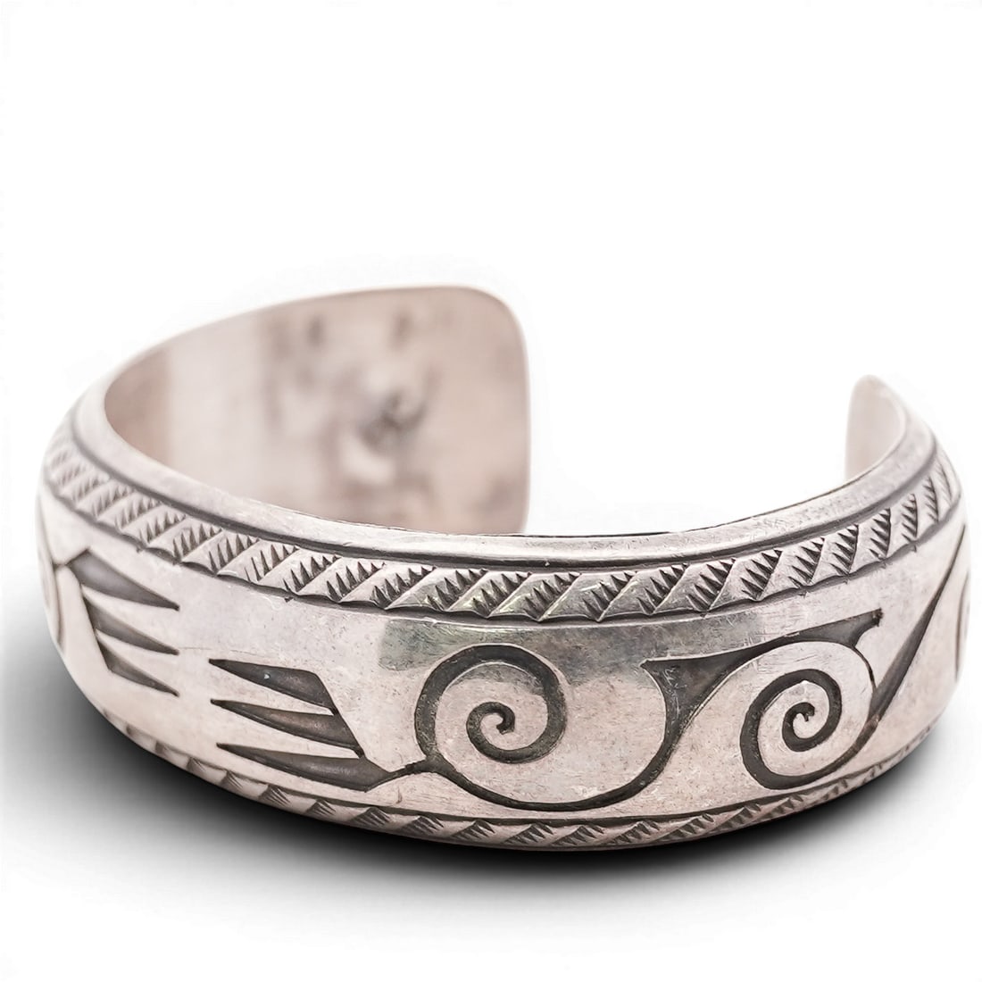 Vintage Navajo Sterling Silver Stamped Cuff Bracelet Signed (1 of 5)