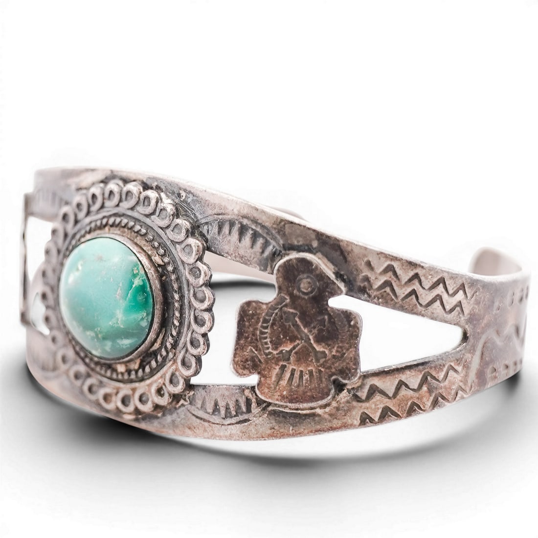 Vintage Mexican Sterling Silver & Turquoise Thunderbird Cuff Bracelet (1 of 5)