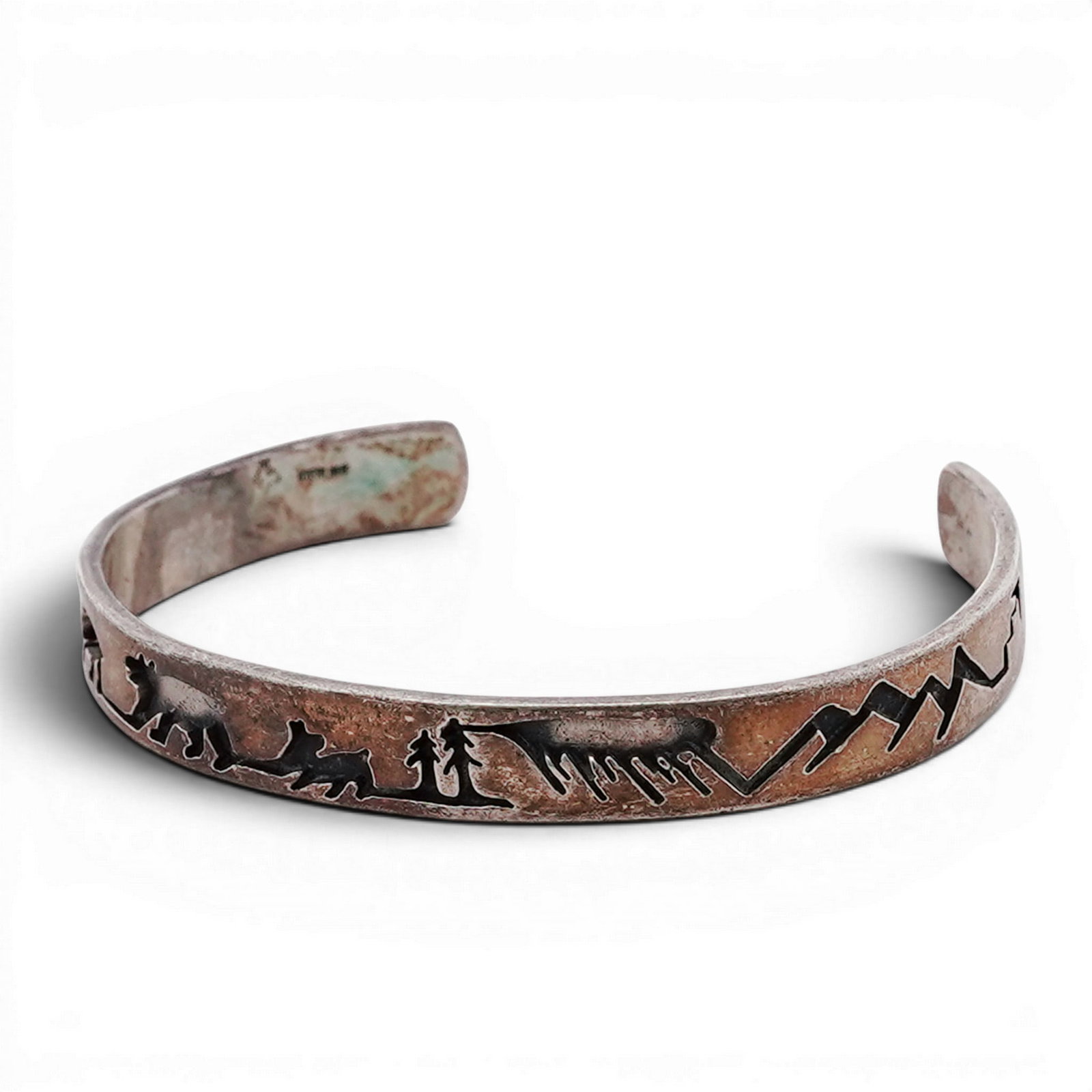 Vintage Jerry Cowboy Navajo Sterling Silver Wildlife Motif Cuff Bracelet (1 of 7)