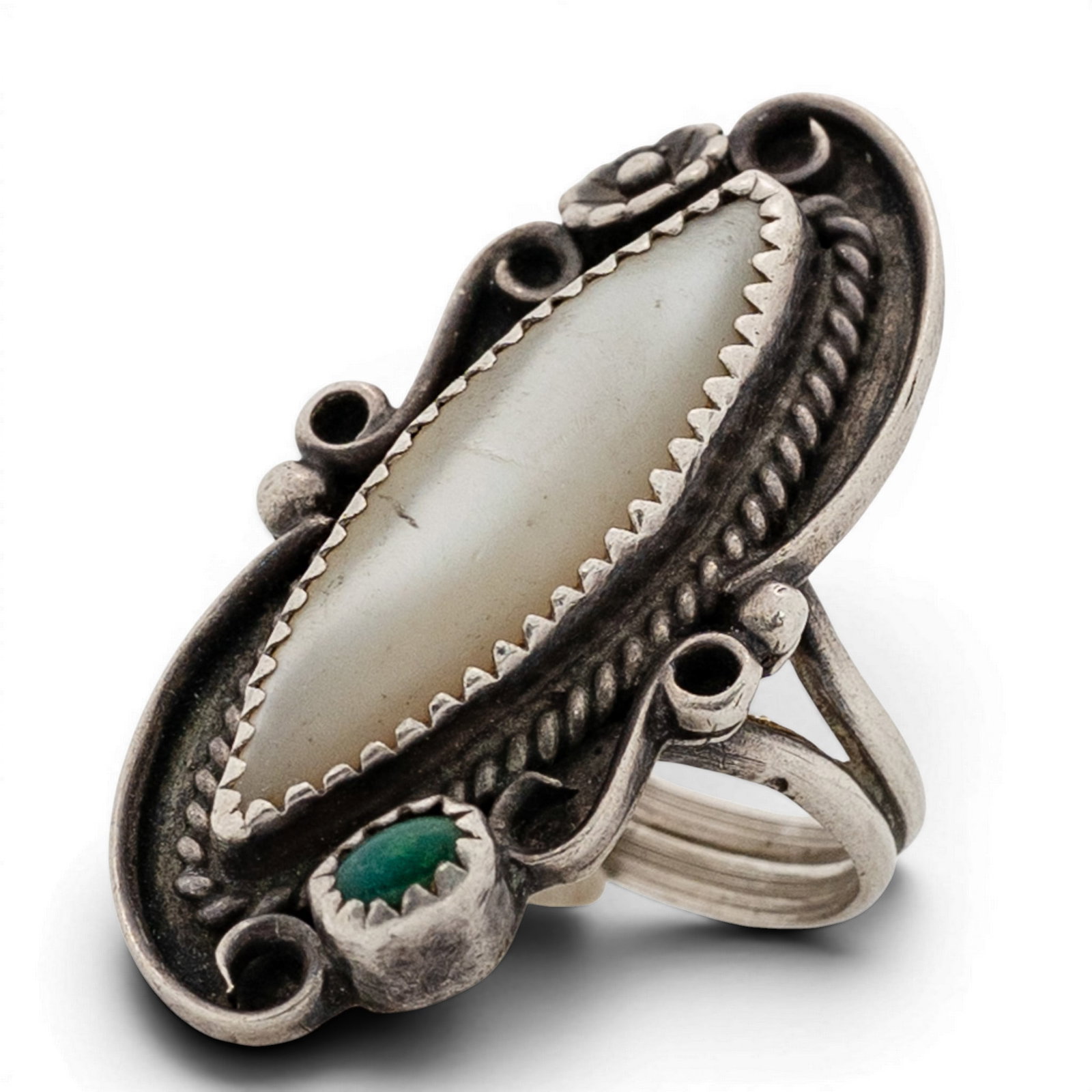 Bennie Yazzie Navajo Sterling Silver White Buffalo & Turquoise Ring (1 of 5)