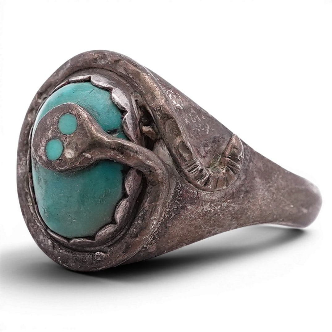 Vintage Effie C. Zuni Sterling Silver Turquoise Snake Ring (1 of 5)