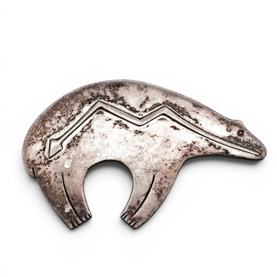 Vintage Navajo Sterling Silver Bear Overlay Brooch (1 of 3)