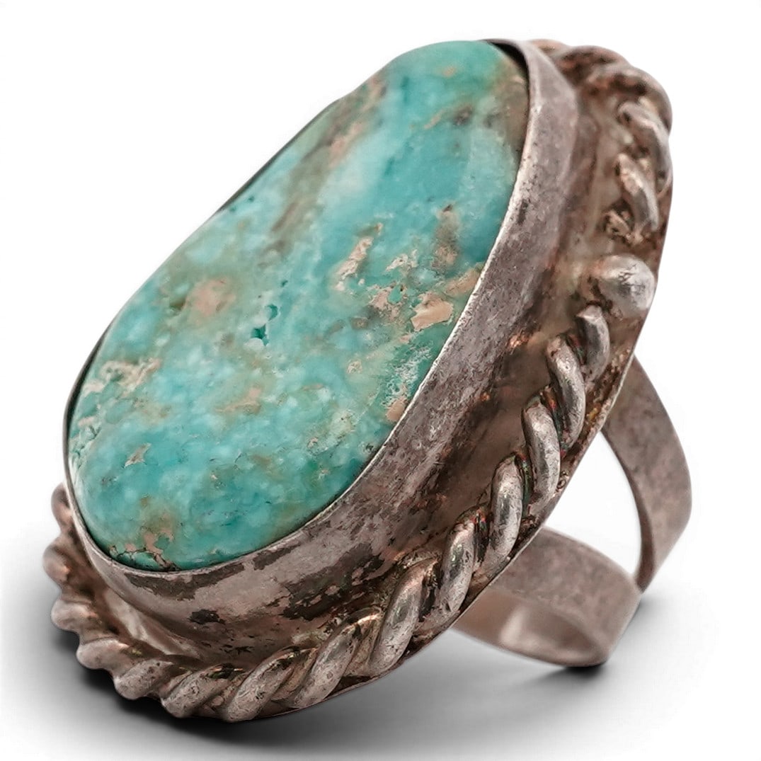 Vintage Navajo Sterling Silver Teardrop Turquoise Ring (1 of 5)