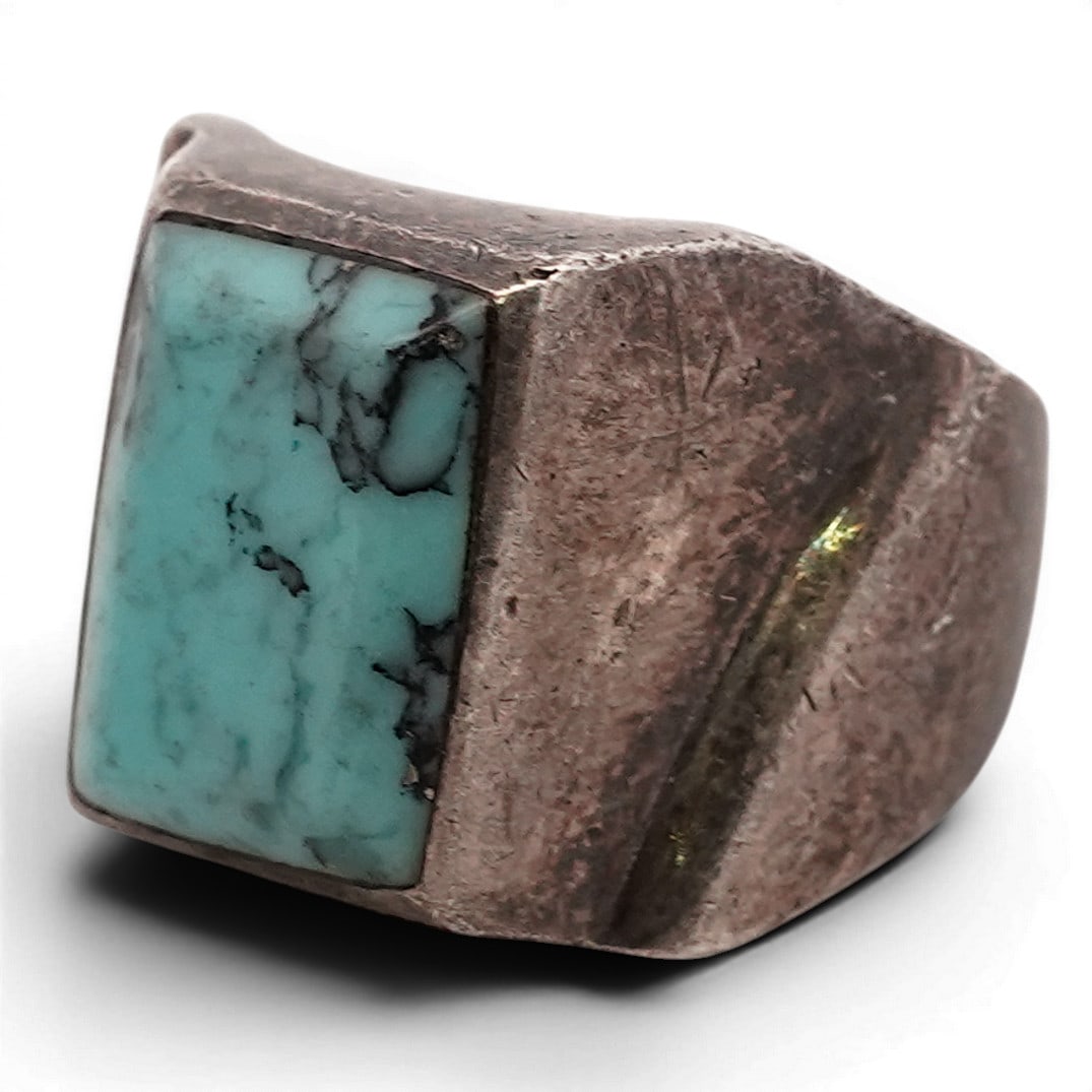Vintage Navajo Sterling Silver & Turquoise Signet Ring (1 of 5)