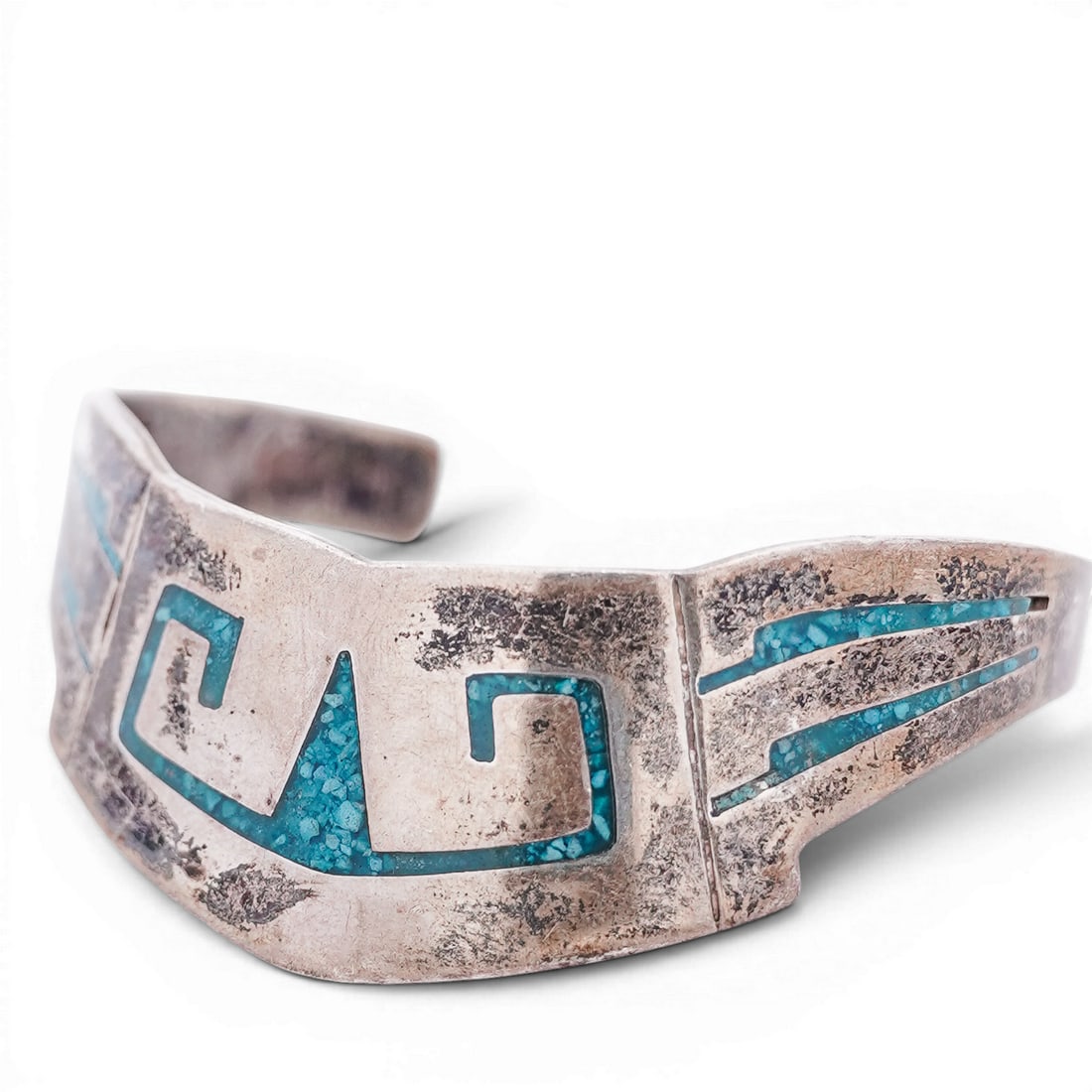 Vintage Mexican Sterling Silver & Turquoise Inlay Cuff Bracelet (1 of 5)