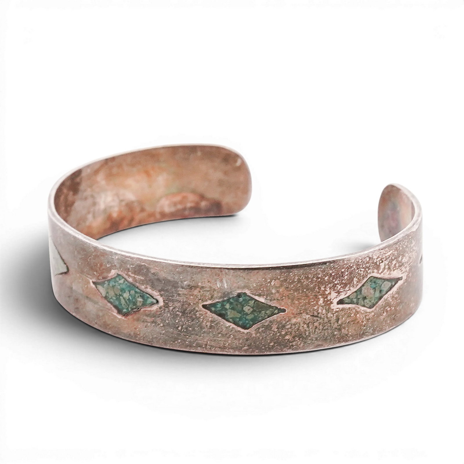 Vintage Navajo Sterling Silver & Turquoise Inlay Cuff Bracelet Signed (1 of 5)