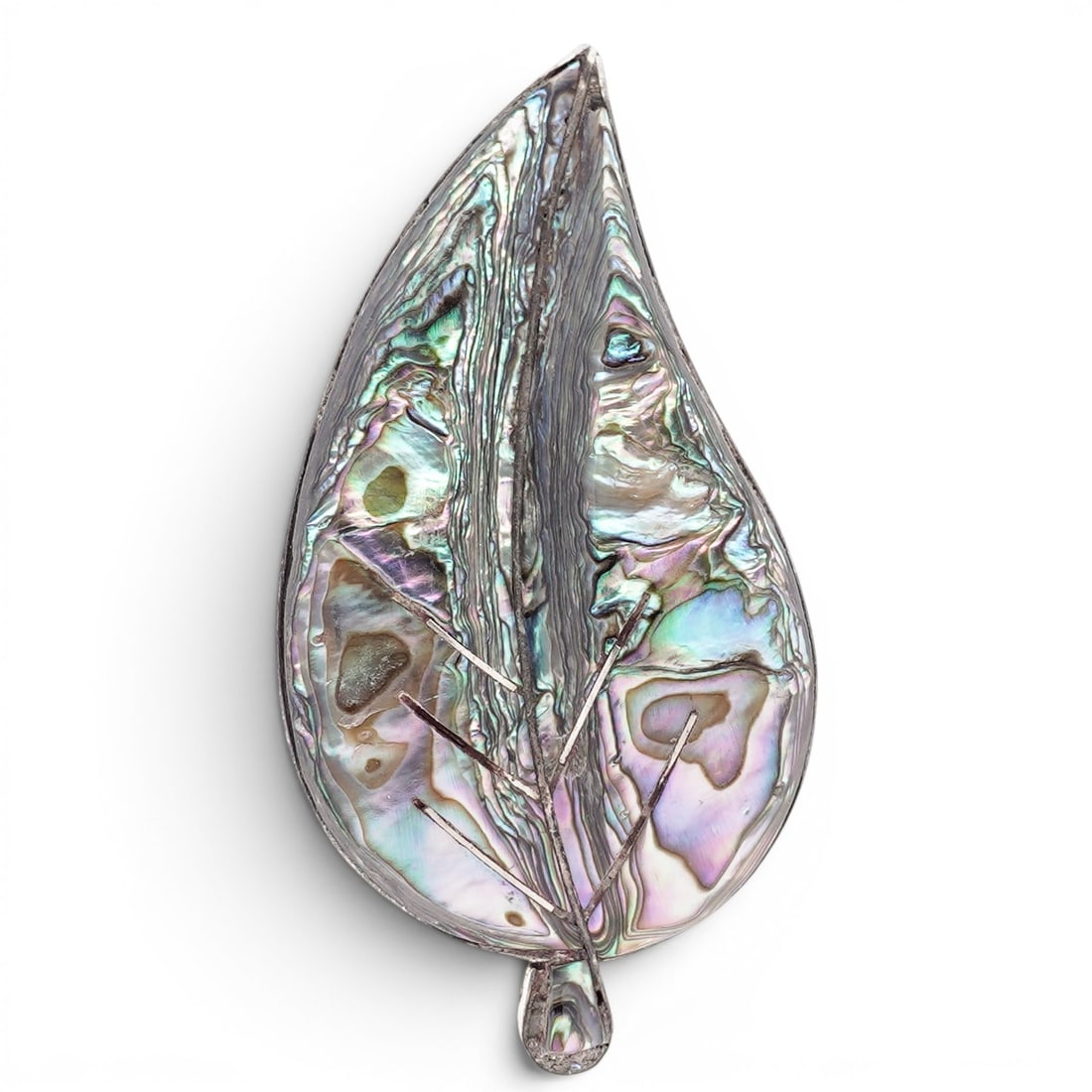 Vintage Taxco Mexican Sterling Silver & Abalone Inlay Leaf Brooch (1 of 3)