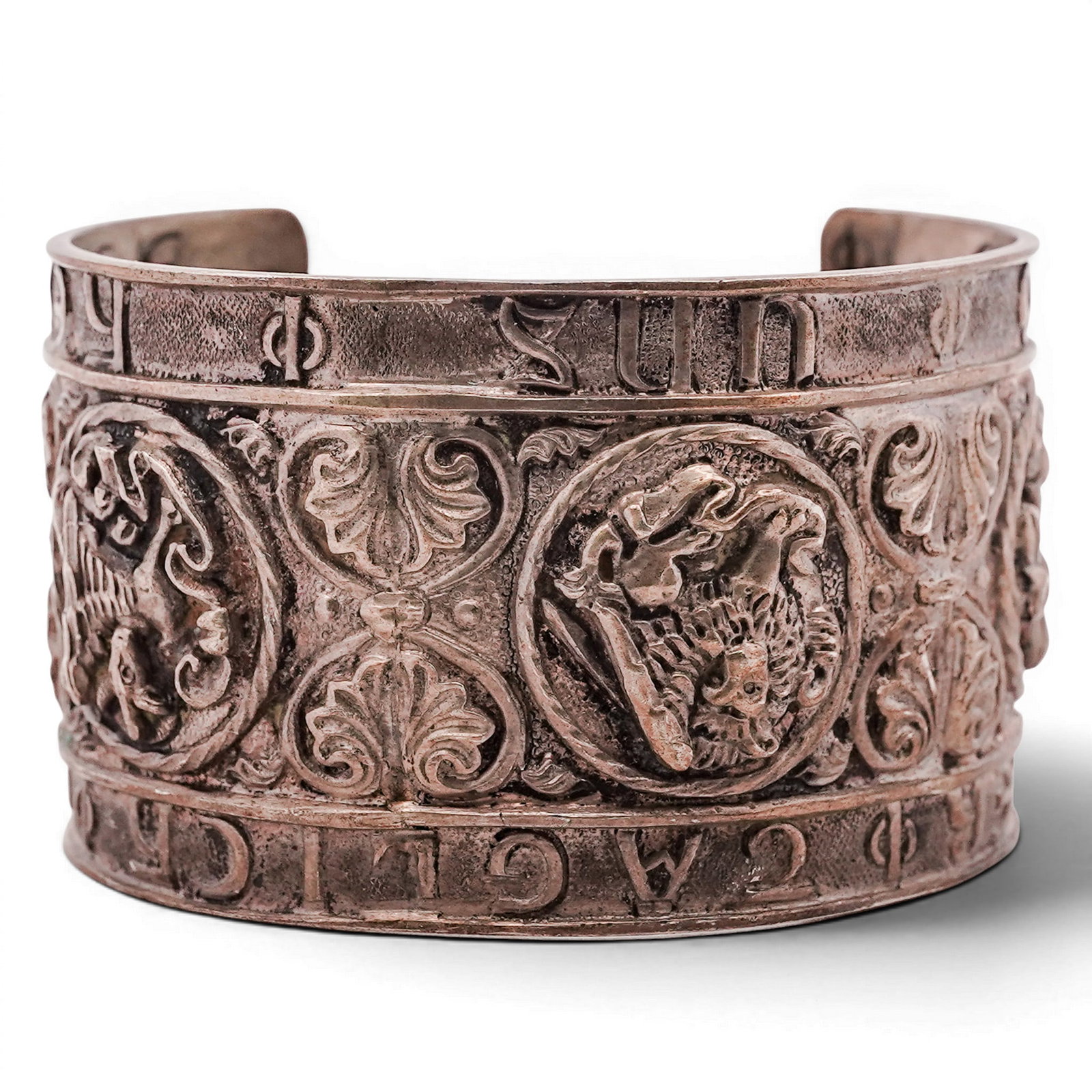 Antique German Silver Heraldic Revival Cuff Bracelet (1 of 6)