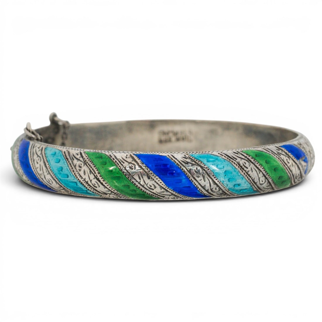 Vintage Sterling Silver Enamel Hinged Cuff Bracelet (1 of 4)