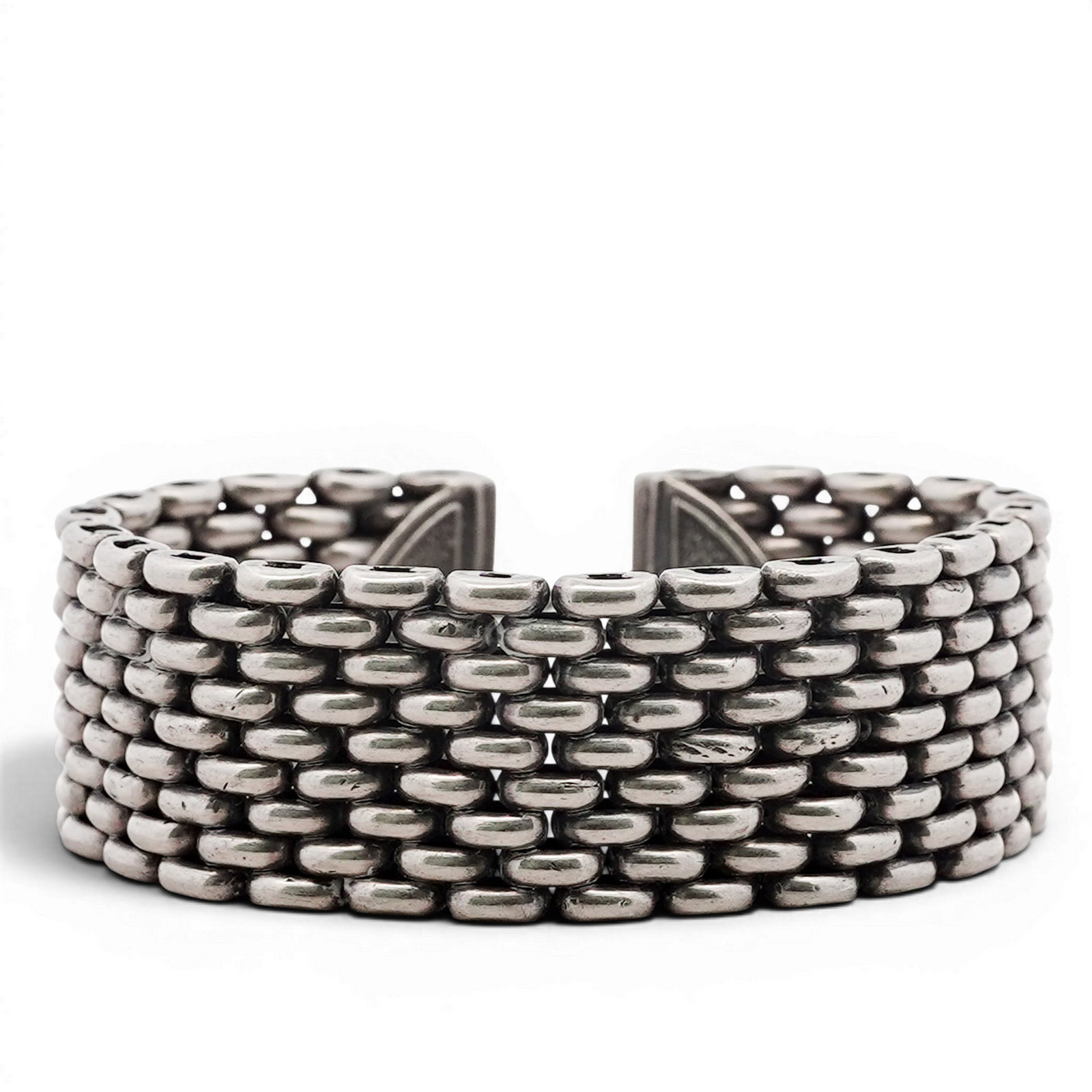 Vintage Sterling Silver Mesh Link Bracelet: Vintage Sterling Silver Mesh Link Bracelet Late 20th Century Substantial sterling silver bracelet composed of tightly woven, multi-row rounded links forming a flexible, mesh-like band. Terminated with