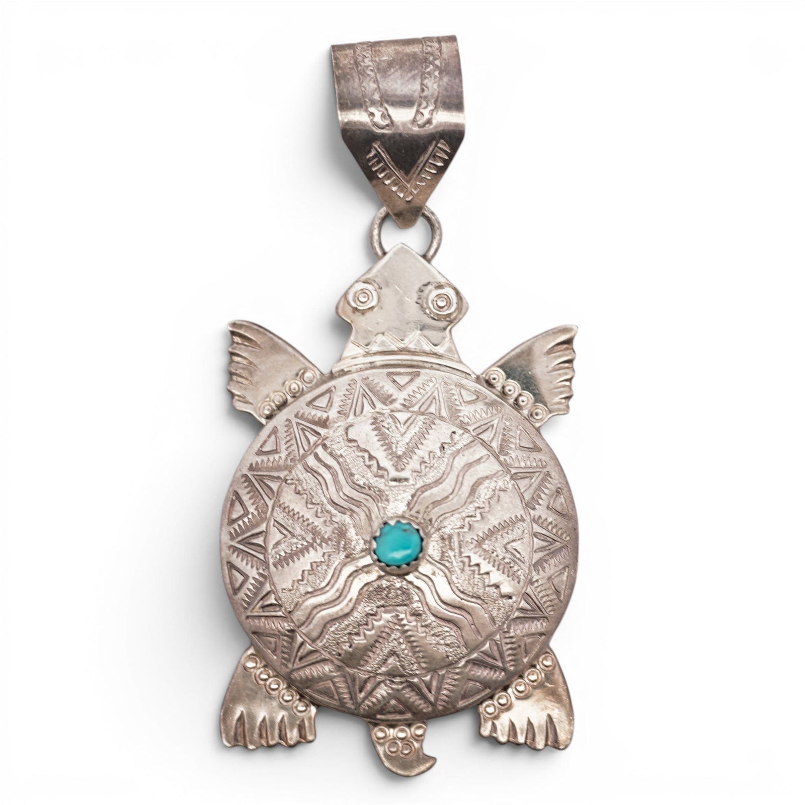 Vintage A. Mariano Navajo Sterling Silver & Turquoise Turtle Pendant (1 of 4)