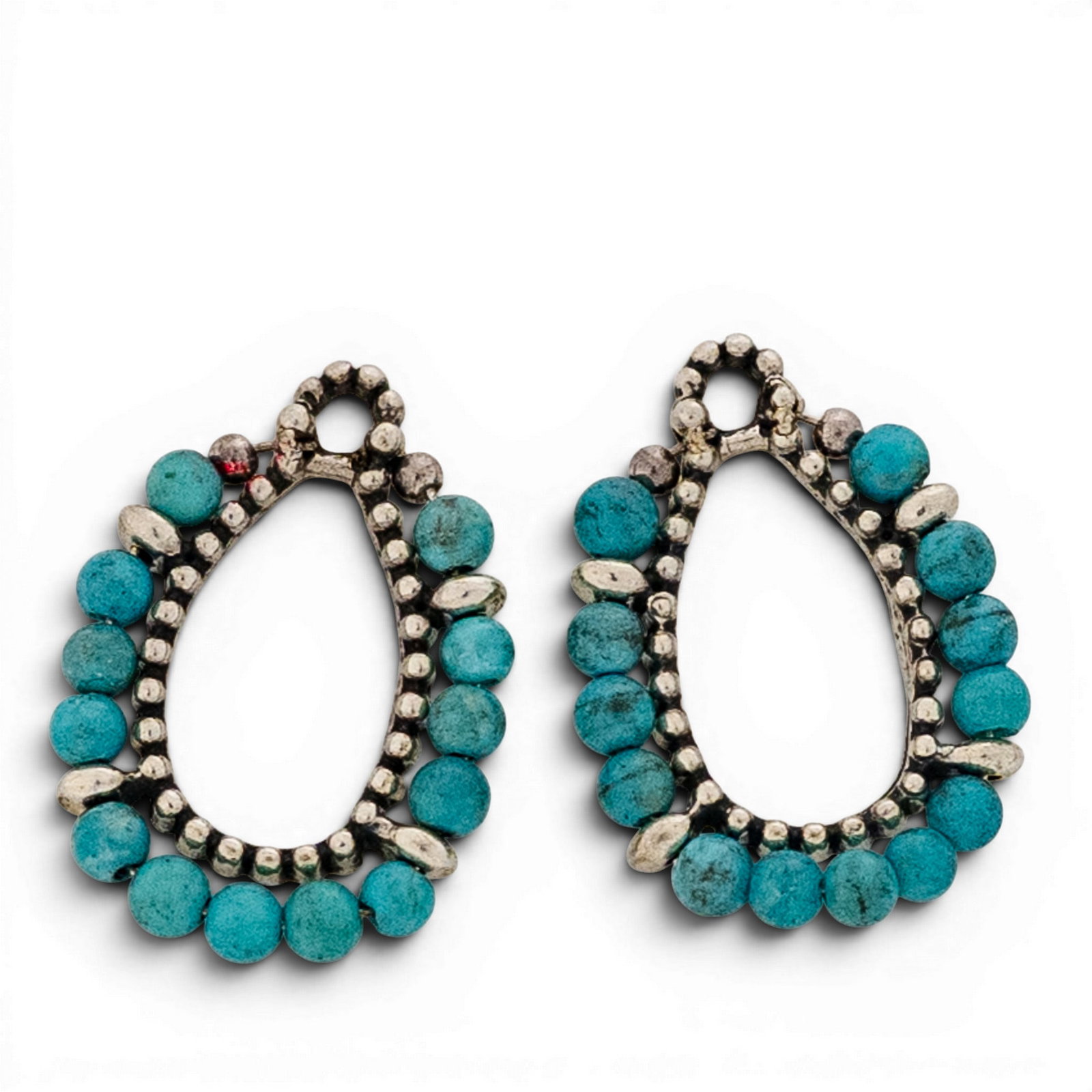 Carolyn Pollack Relios Sterling Silver & Turquoise Bead Earrings: Carolyn Pollack Relios Sterling Silver & Turquoise Bead Earrings 1980s–1990s, USA Pair of Southwestern sterling silver openwork drop earrings by Carolyn Pollack for Relios accented with graduated tu