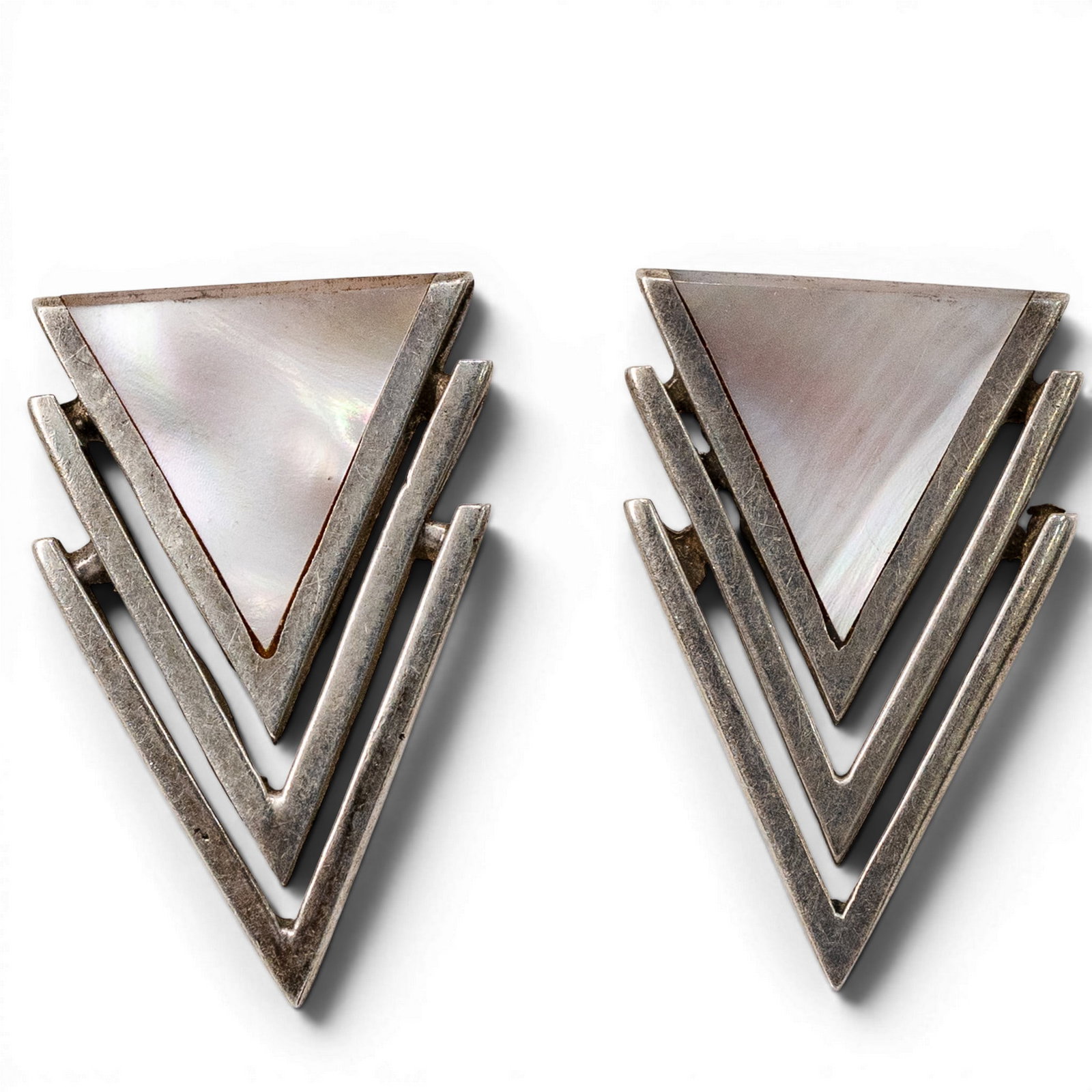 Southwestern Sterling Silver & MOP Geometric Earrings Signed (1 of 2)