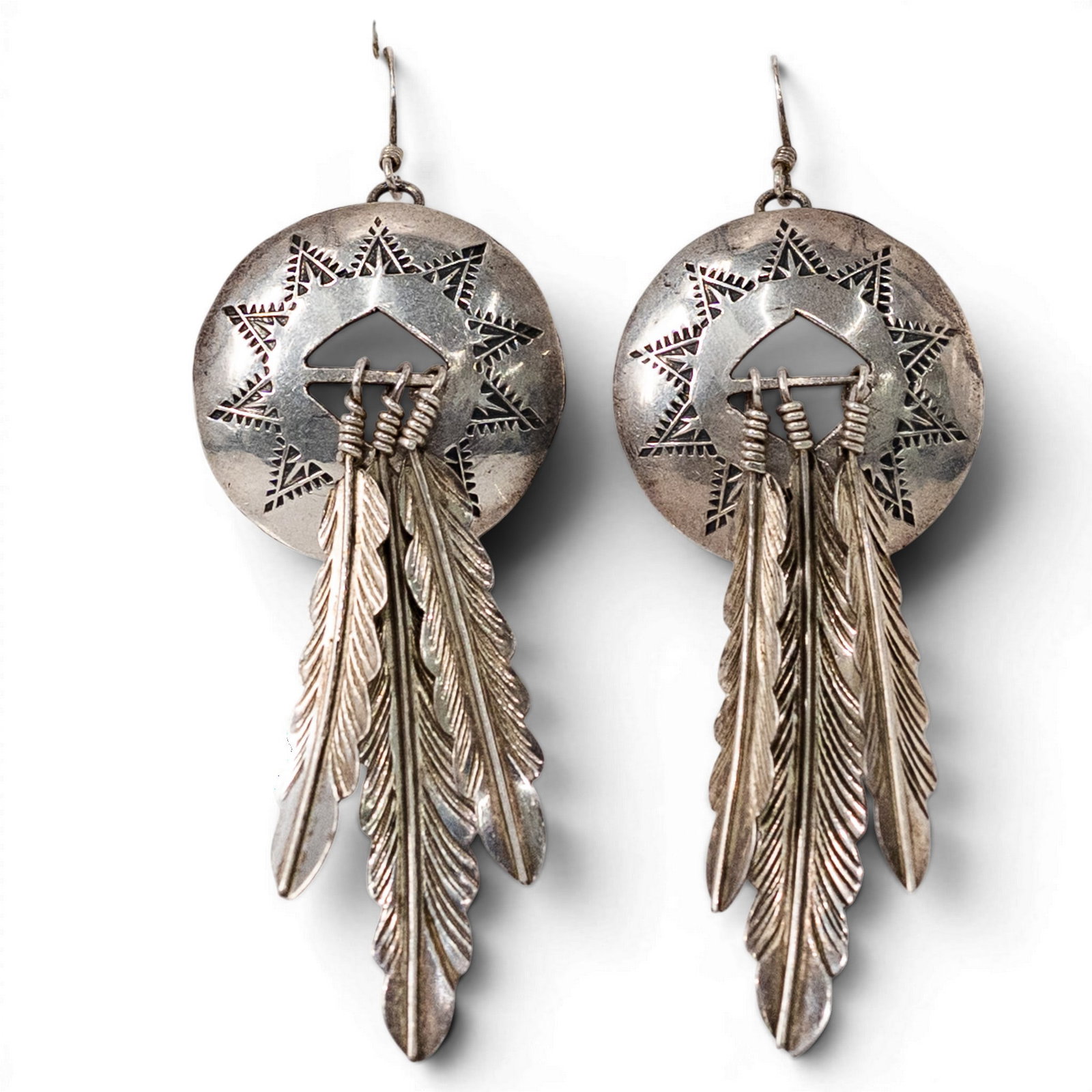 Vintage Navajo Sterling Silver Feather Dangle Earrings (1 of 3)