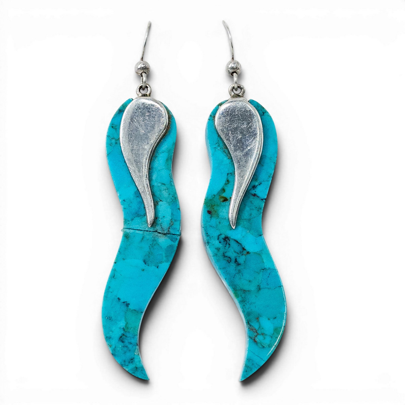 Southwestern Sterling Silver & Turquoise Horn-Form Drop Earrings (1 of 2)