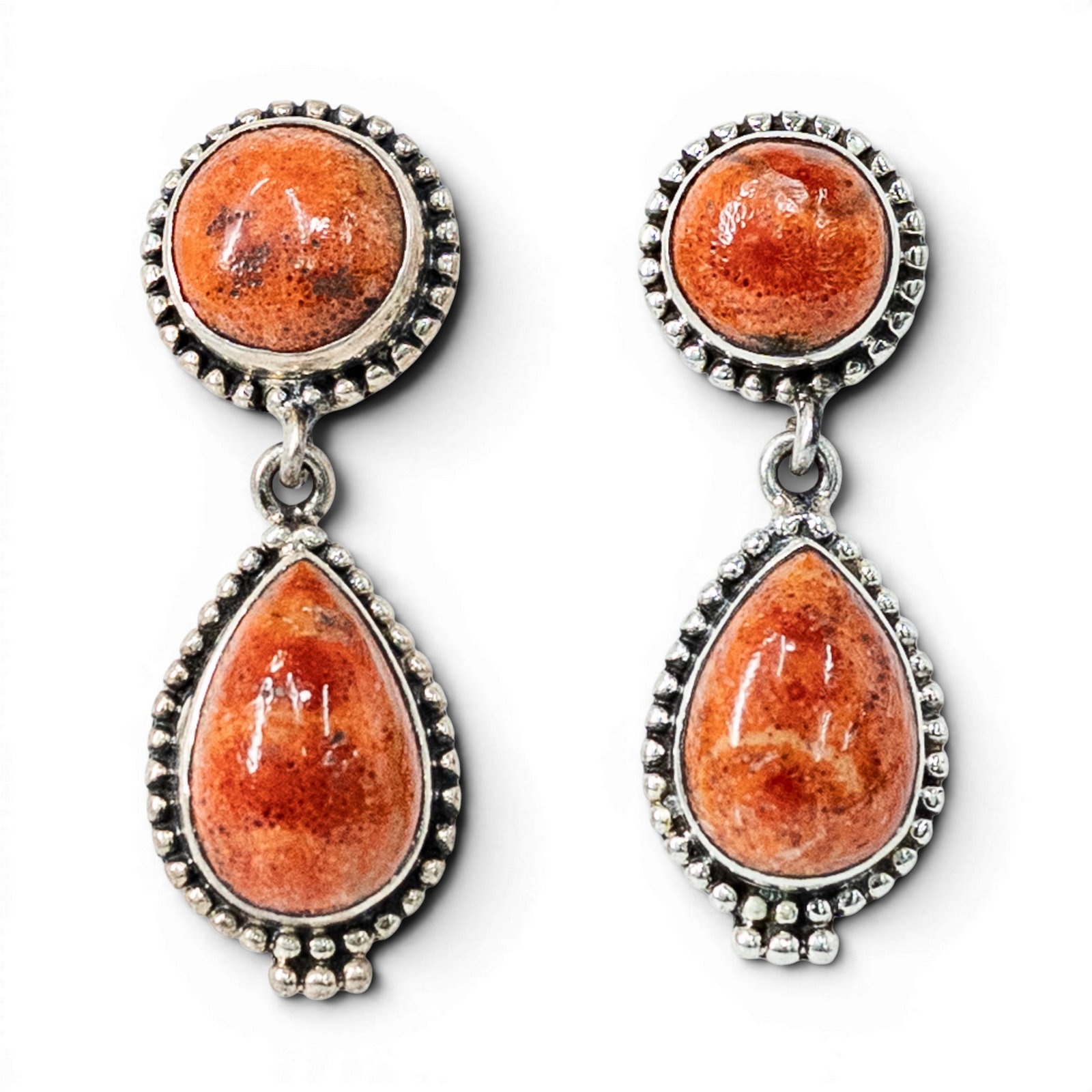 Vintage Navajo Sterling Silver & Spiny Oyster Earrings (1 of 2)