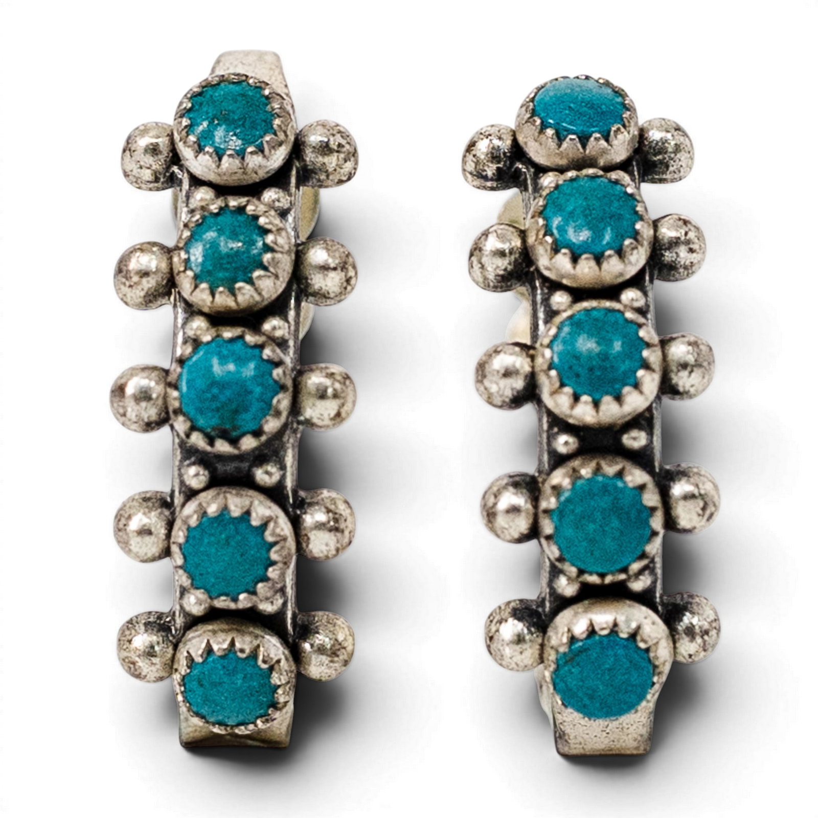 Vintage Southwestern Sterling Silver & Turquoise Cluster Screwback Earrings (1 of 5)
