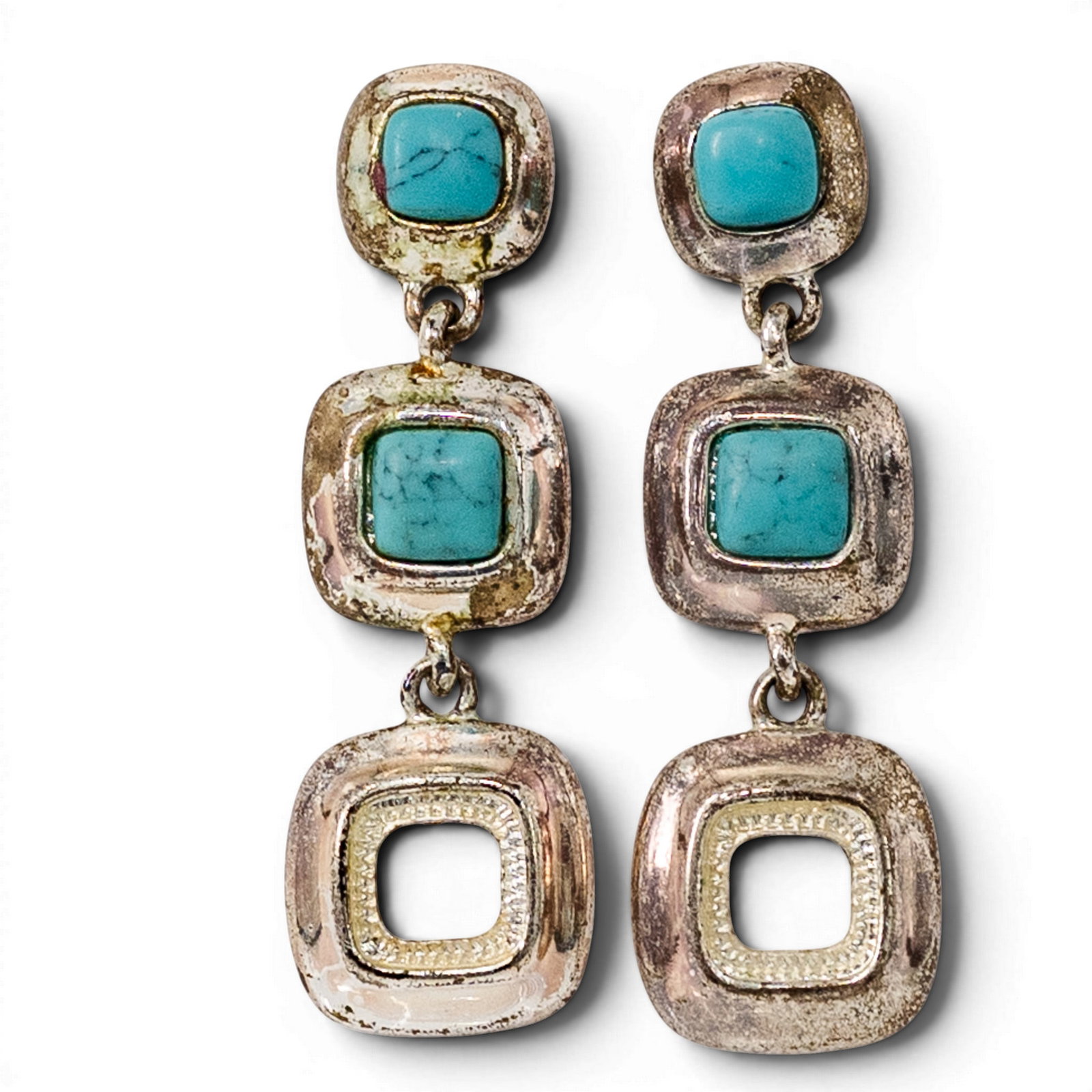 Silver Tone Turquoise Geometric Drop Earrings (1 of 2)