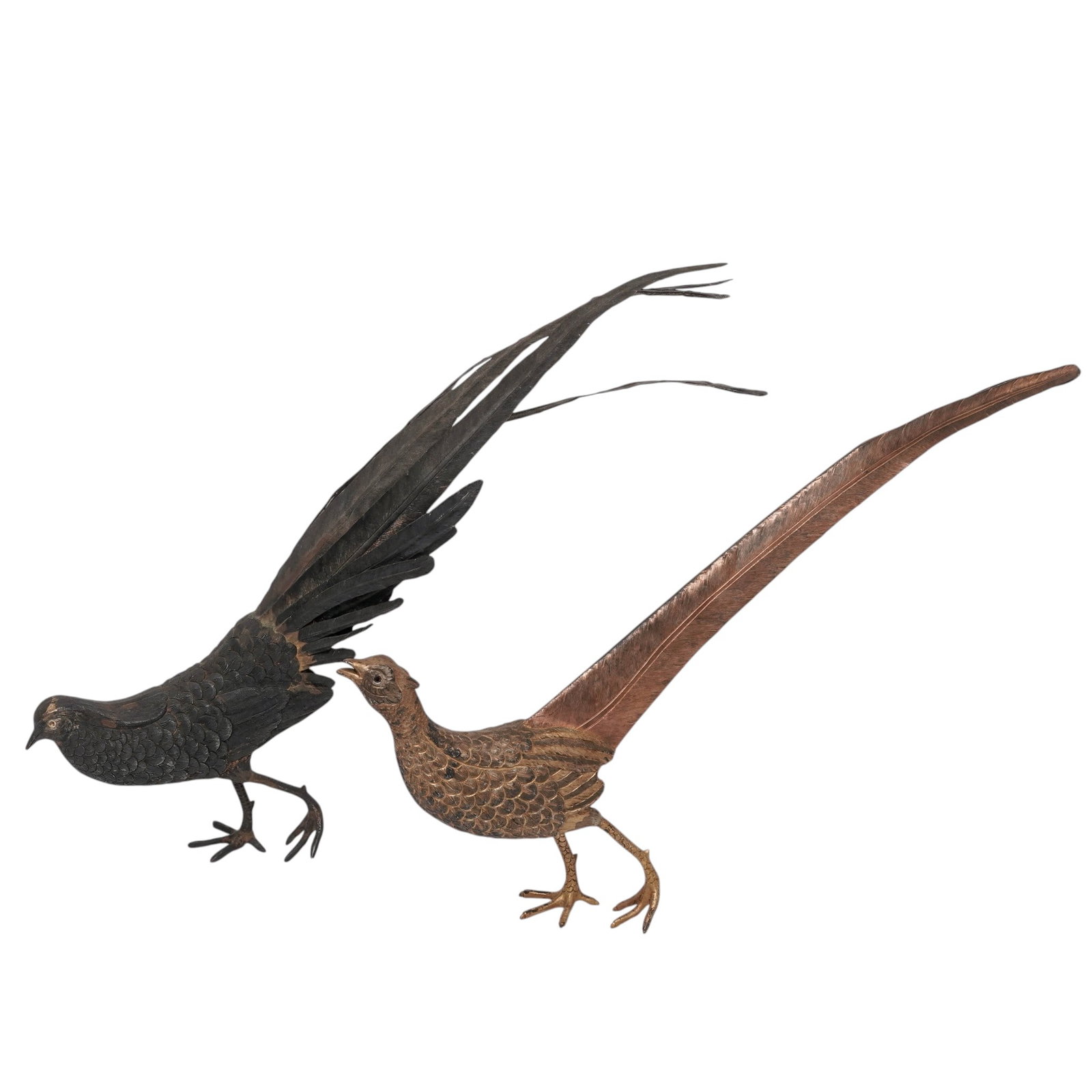 Pair Tane Mexico Vermeil Sterling Silver Pheasants: Pair Tane Mexico Vermeil Sterling Silver Pheasants 20th century, Mexican Tane is the prestigious, historically significant Mexican department store and silversmith workshop famed for its mid-century
