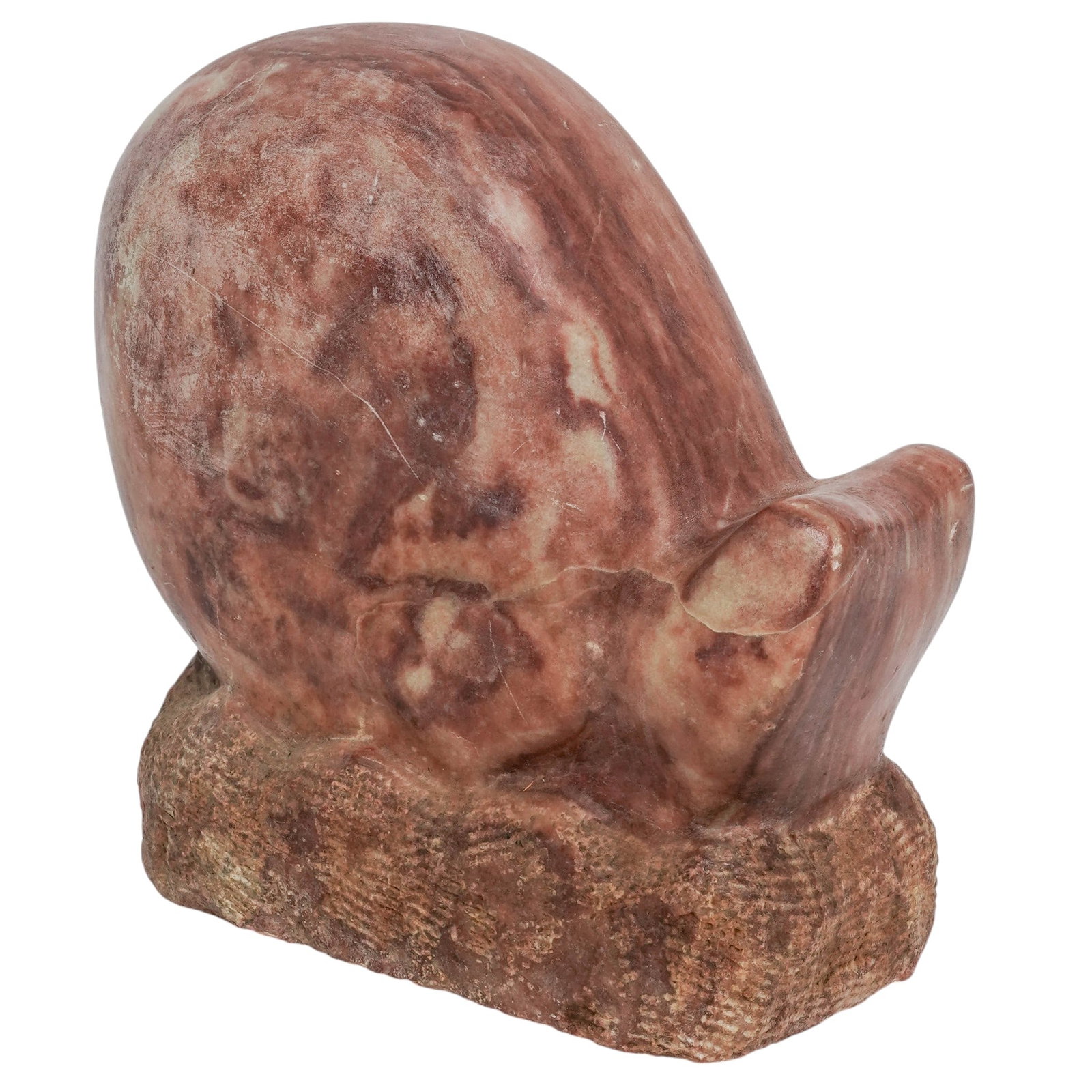 MCM Carved Alabaster Snail-Form Sculpture: MCM Carved Alabaster Snail-Form Sculpture Mid 20th Cent. The sculpture features a smooth, rounded shape with a bulbous upper portion that curves downward. It tapers into a smaller, upturned