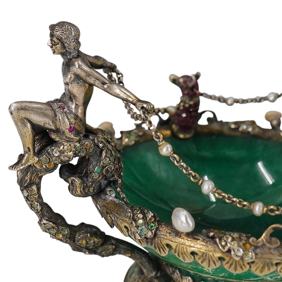 Antique Austro Hungarian Silver, Aventurine and Gemstone Tazza - 4