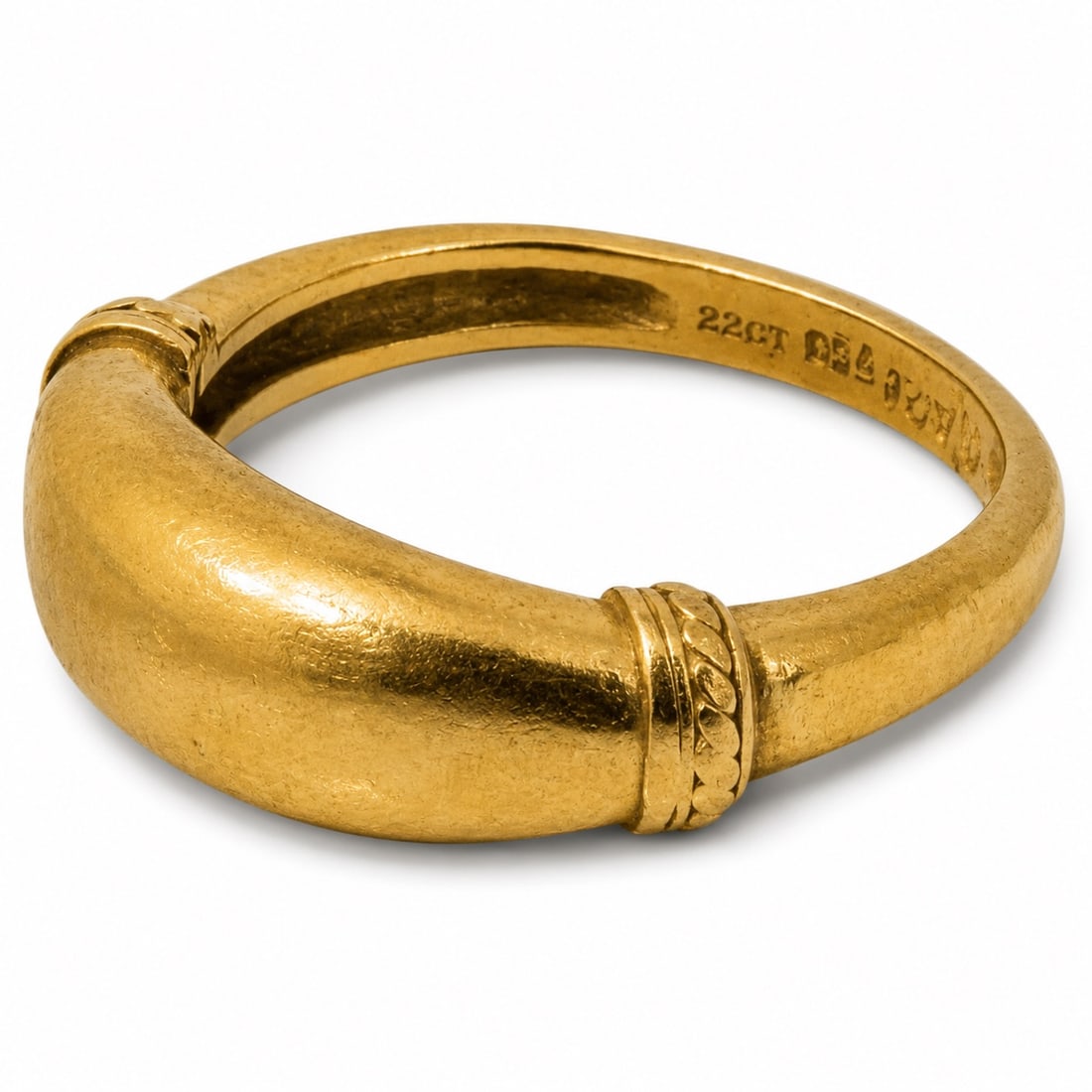 Ilias Lalaounis 18k Gold Sculptural Ring: Ilias Lalaounis 18k Gold Sculptural Ring 1980s-1990s, Greece Solid 18k yellow gold sculptural ring with rounded bombé form and applied wrapped collar motifs. Interior stamped Lalaounis Alpha/Omega ma