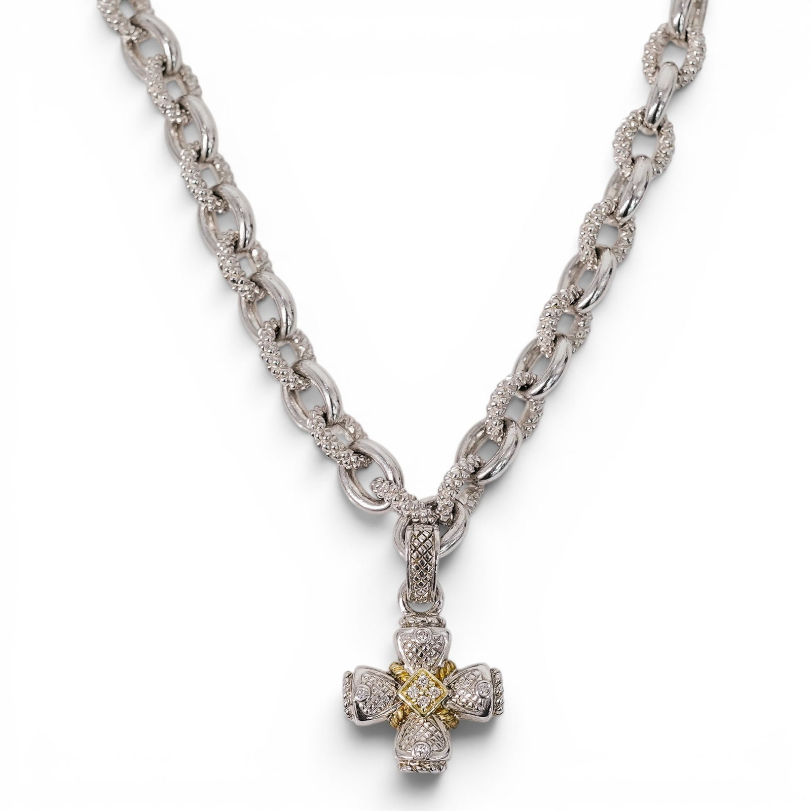 Judith Ripka Two Sterling Silver 18k Gold & Diamond Cross Necklace (1 of 4)