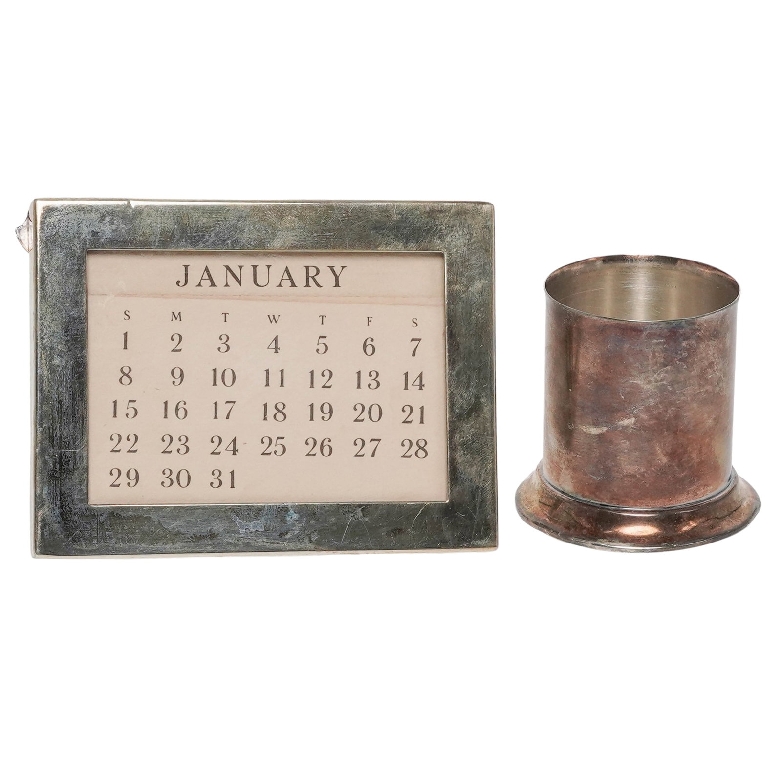 (2 pc) Tiffany & Co Sterling Miniature Desk Calendar & Match Holder (1 of 5)