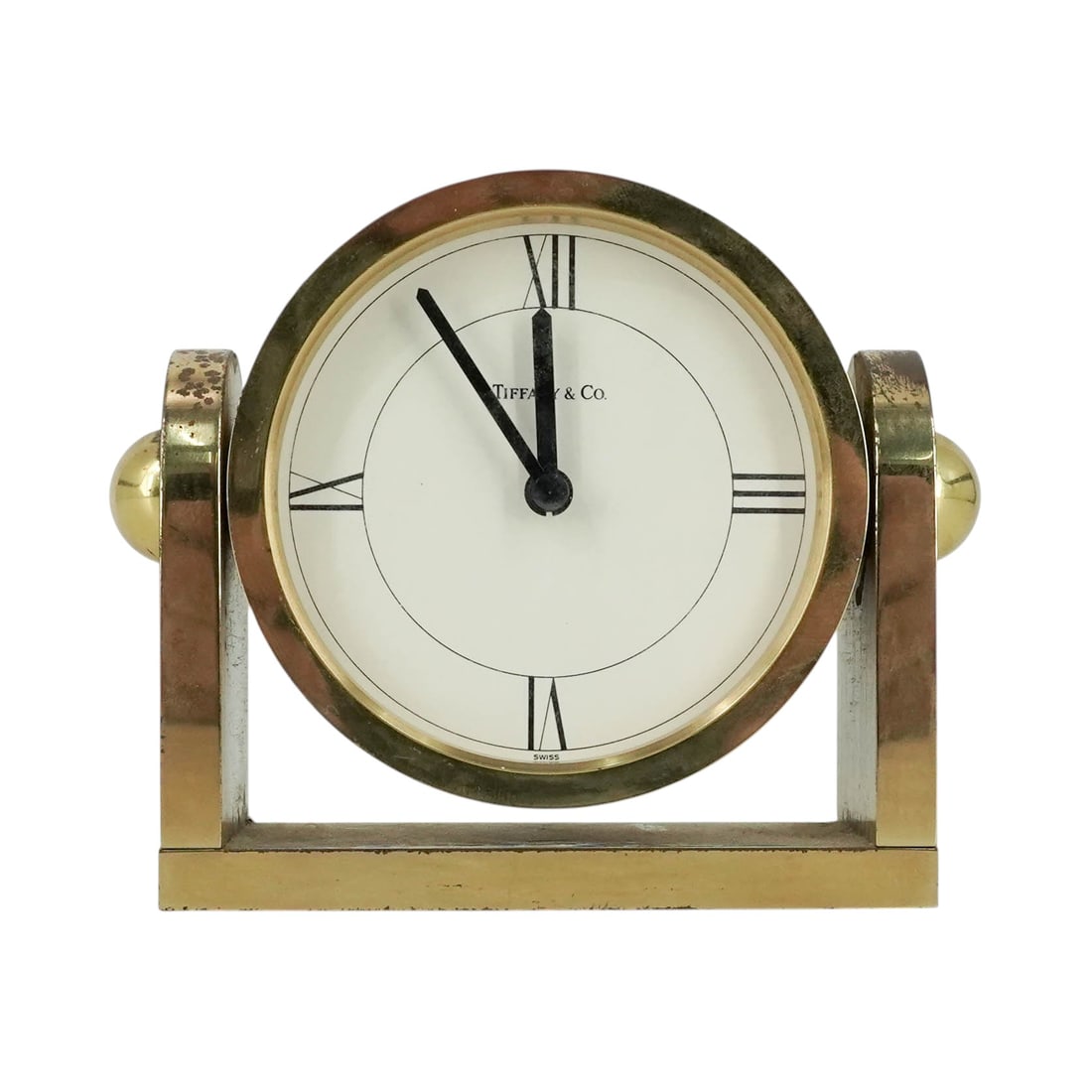 Tiffany & Co. Vintage Brass Swivel Desk Clock (1 of 6)