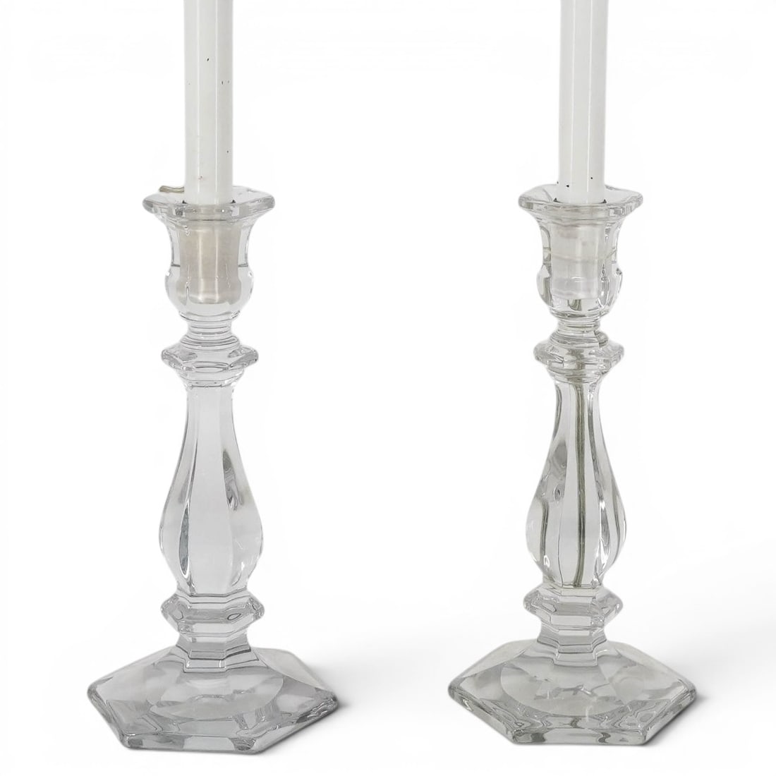 Pair of Hollywood Regency Crystal & Brass Lamps: Pair of Hollywood Regency Crystal & Brass Lamps 20th century A pair of Hollywood Regency style crystal and brass candlestick lamps. Electrified. #19115 H 23" x Base W 5.25"