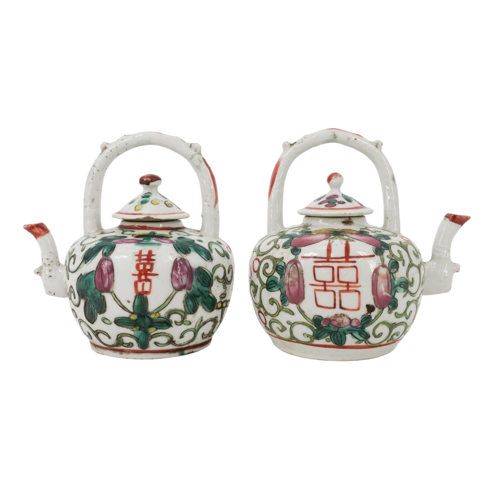 (2pc) Chinese Qing Famille Rose Porcelain Teapots With COA (1 of 9)