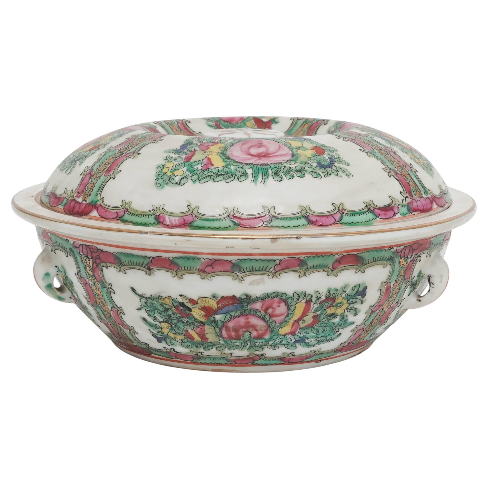 Chinese Porcelain Rose Medallion Covered Serving Bowl (1 of 10)