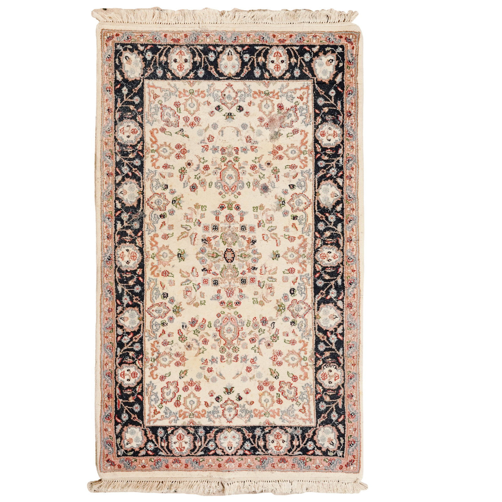 Persian Kashan Wool Rug: Persian Kashan Wool Rug 20th century Persian Kashan area rug, displaying a classic central Iranian layout. It features an all-over scrolling floral vine pattern (Shah Abbasi motifs) across an open ivo