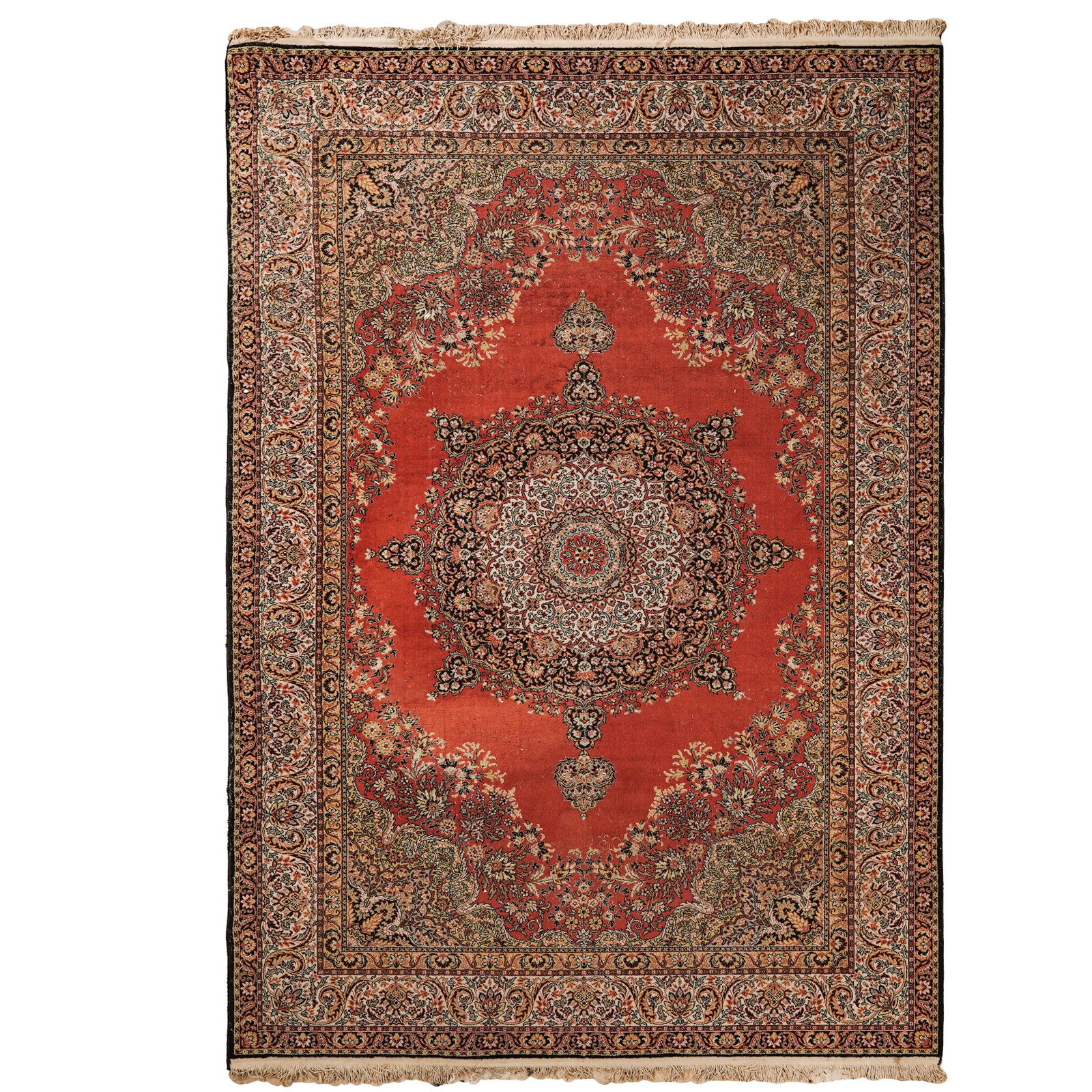Persian Tabriz Wool Rug: Persian Tabriz Wool Rug 20th century, Persian Traditional hand-knotted Persian-style rug, highly characteristic of the Tabriz region design style. It features a prominent central medallion flanked by