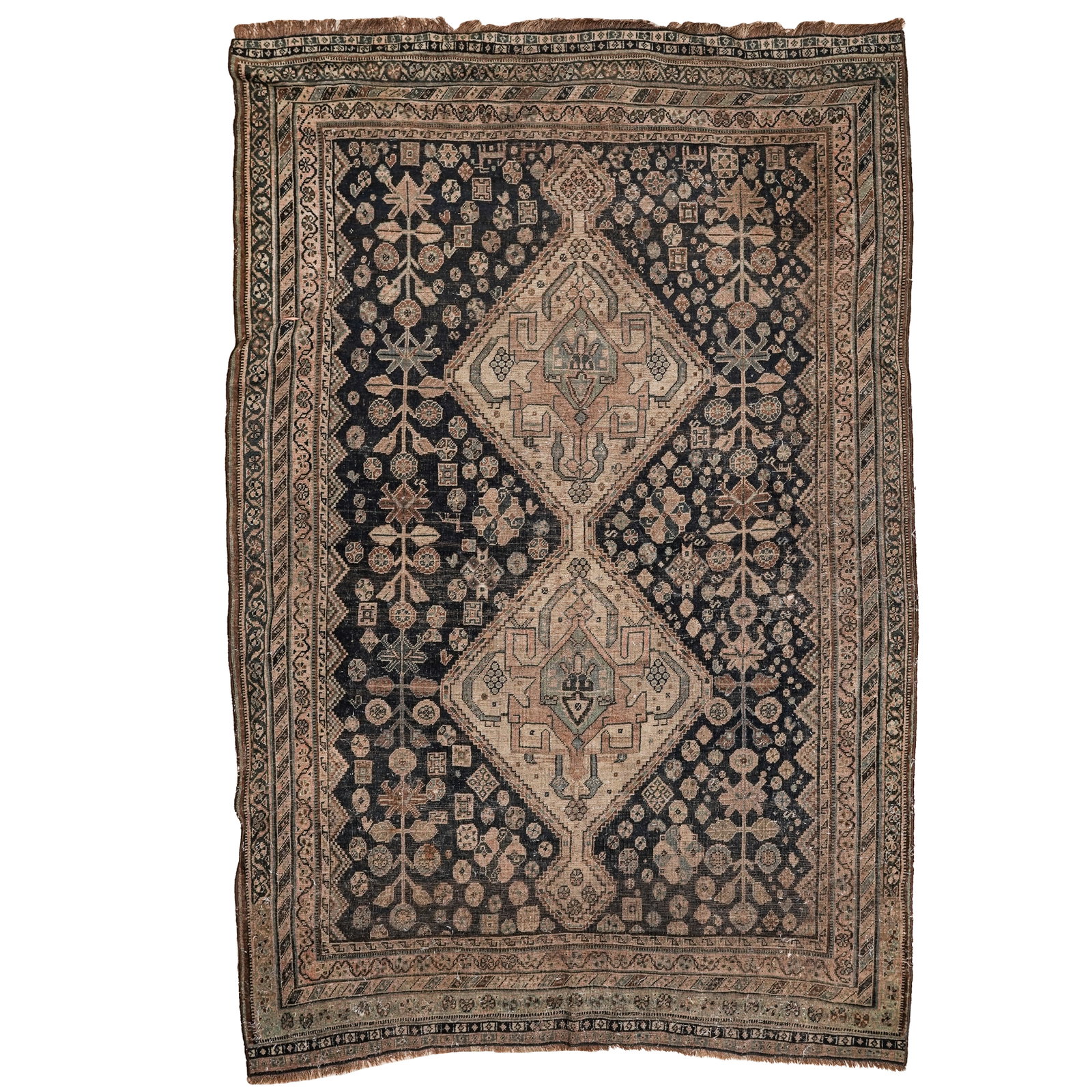 Persian Tribal Khamseh Wool Flatweave Rug: Persian Tribal Khamseh Wool Flatweave Rug 20th century, Persian Southwest Persian wool flatweave tribal rug, most likely woven by nomadic Khamseh artisans. It features multiple stepped geometric