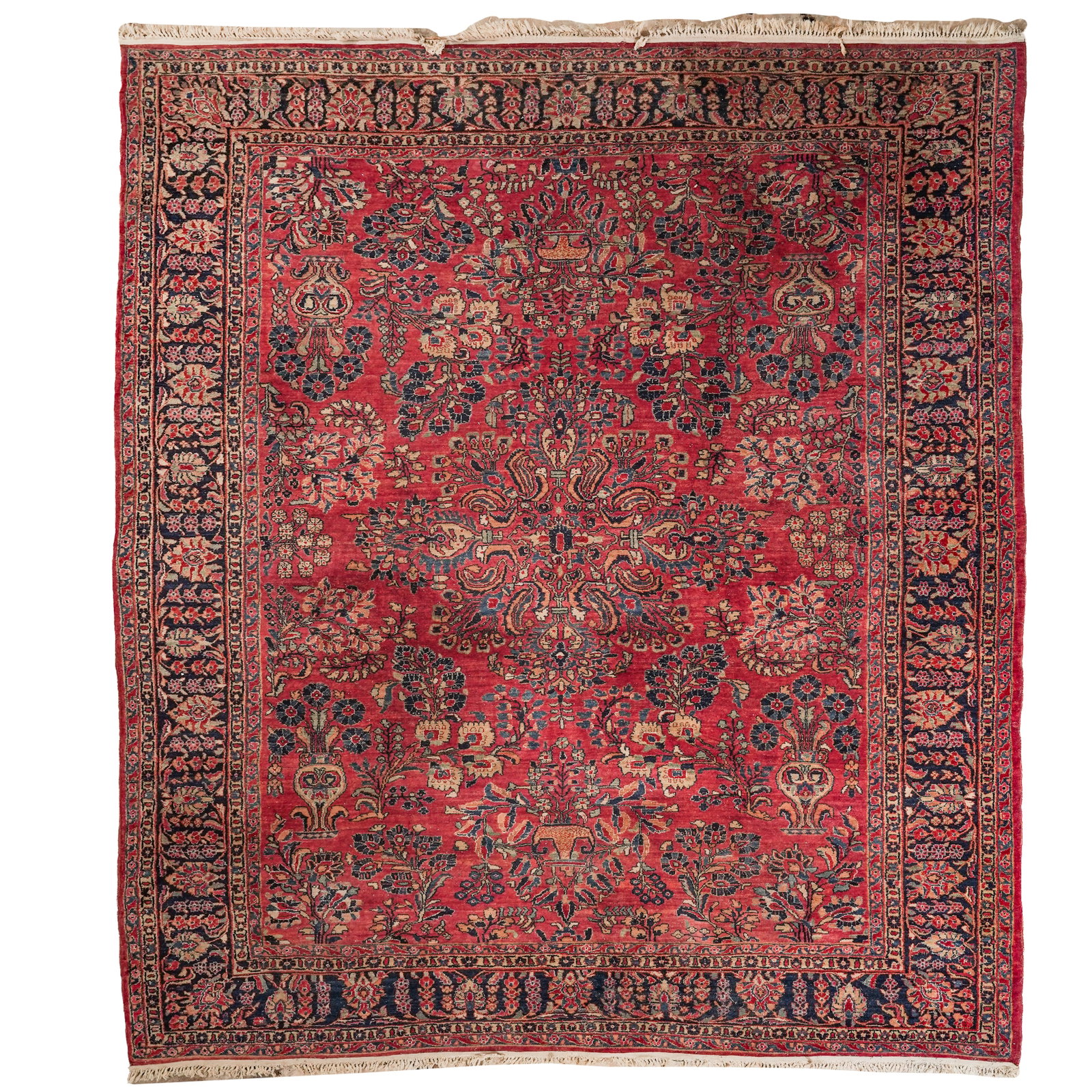 206_Antique Persian Sarouk Wool Rug: 206_Antique Persian Sarouk Wool Rug Early 20th century, Persian Antique Persian Sarouk rug, hand-knotted in Iran. This style features detached floral sprays and curvilinear vine motifs distributed