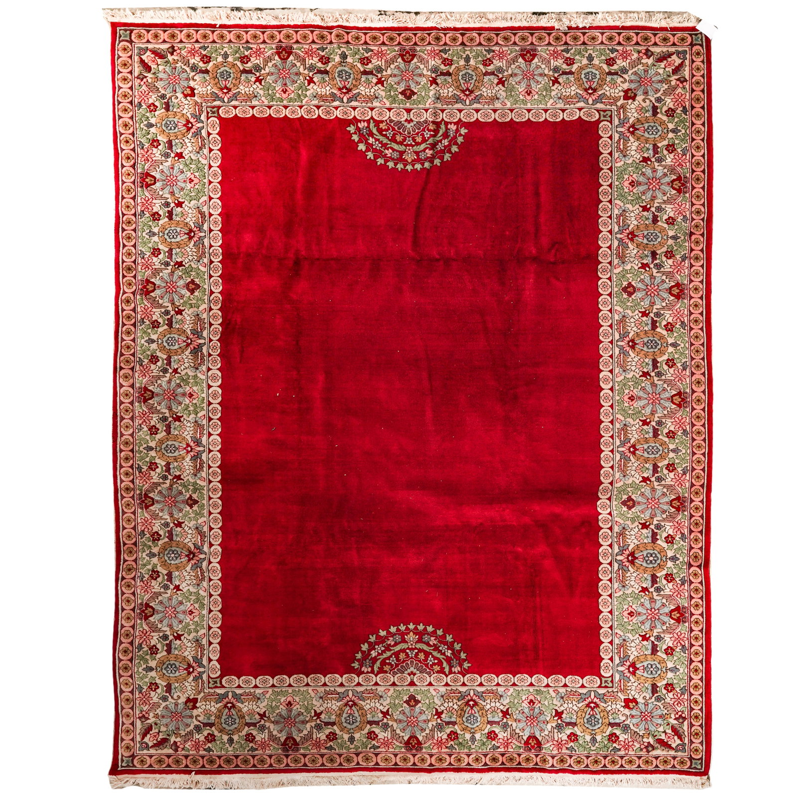 Oriental Wool Area Rug: Oriental Wool Area Rug 20th century, Persian This textile is a hand-knotted traditional open-field Persian or Oriental area rug. It features a distinctive rich crimson or madder red center field