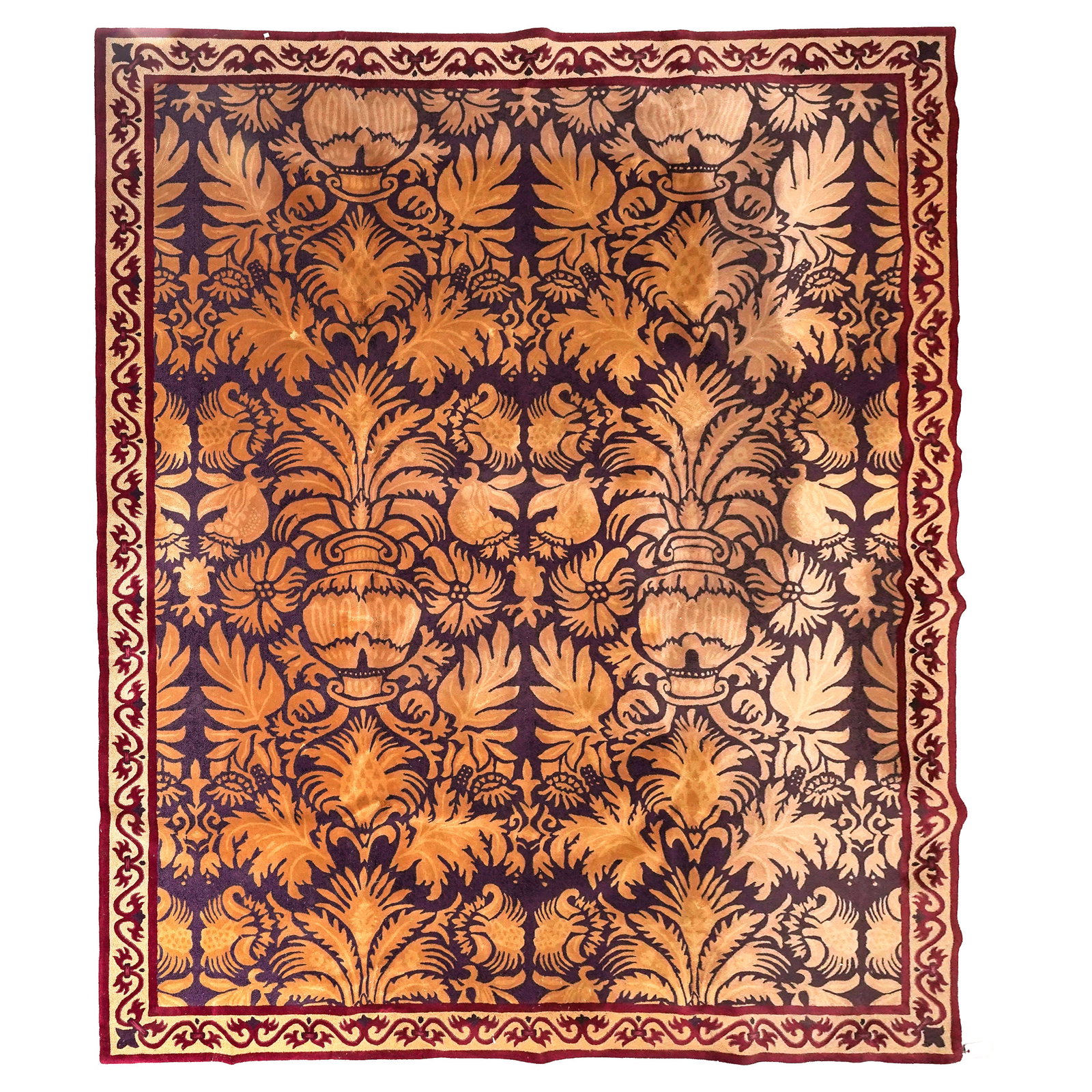 Arts and Crafts Style Acanthus Leaf Wool Rug: Arts and Crafts Style Acanthus Leaf Wool Rug 20th century Wool rug featuring an Arts and Crafts textile style reminiscent of William Morris design motifs. It is characterized by an all-over acanthus