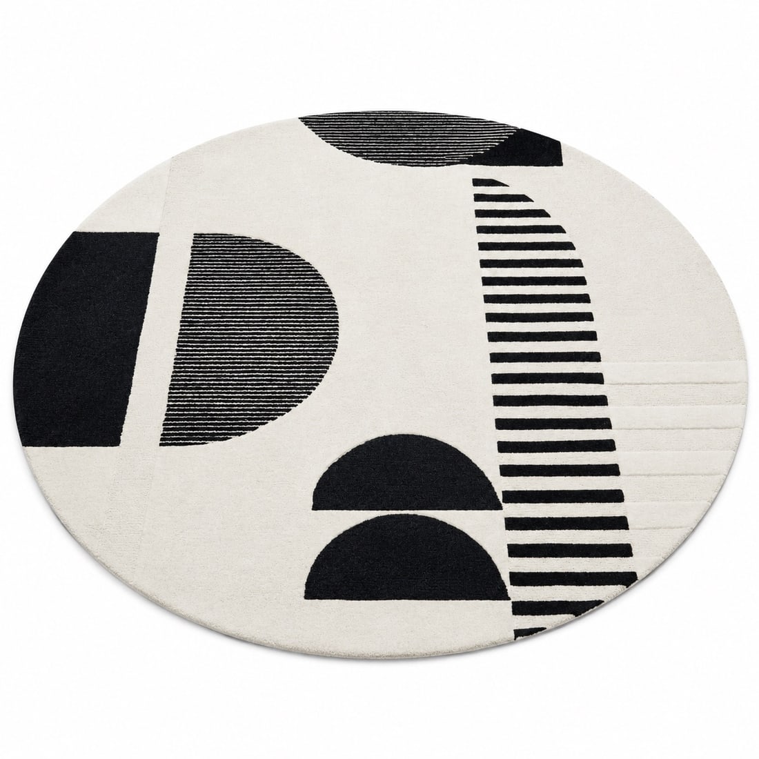 Surya "Brooklyn" Hand Tufted Wool Rug: Surya "Brooklyn" Hand Tufted Wool Rug 21st century, American Surya Brooklyn hand-tufted wool area rug featuring a bold black and cream geometric design. 8 ft x 8 ft RD