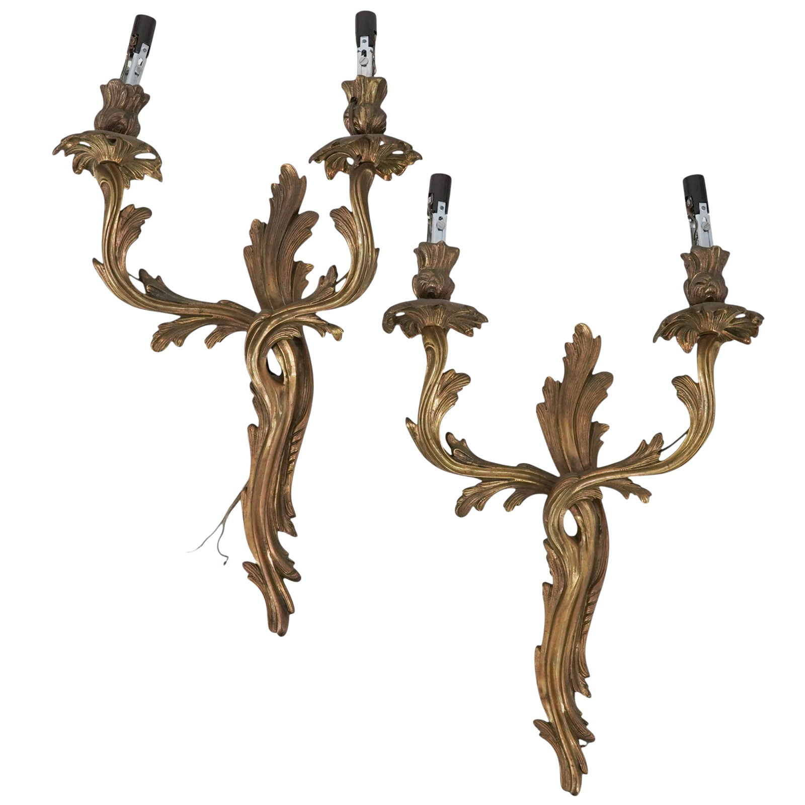 Pair French Rococo Style Gilt Brass Wall Sconces (1 of 7)