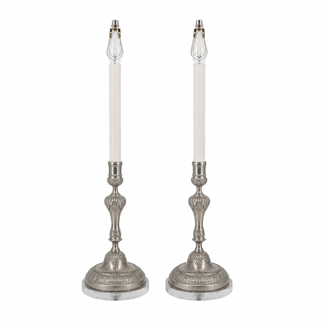 Pair of Silverplated Candlestick Lamps (1 of 4)