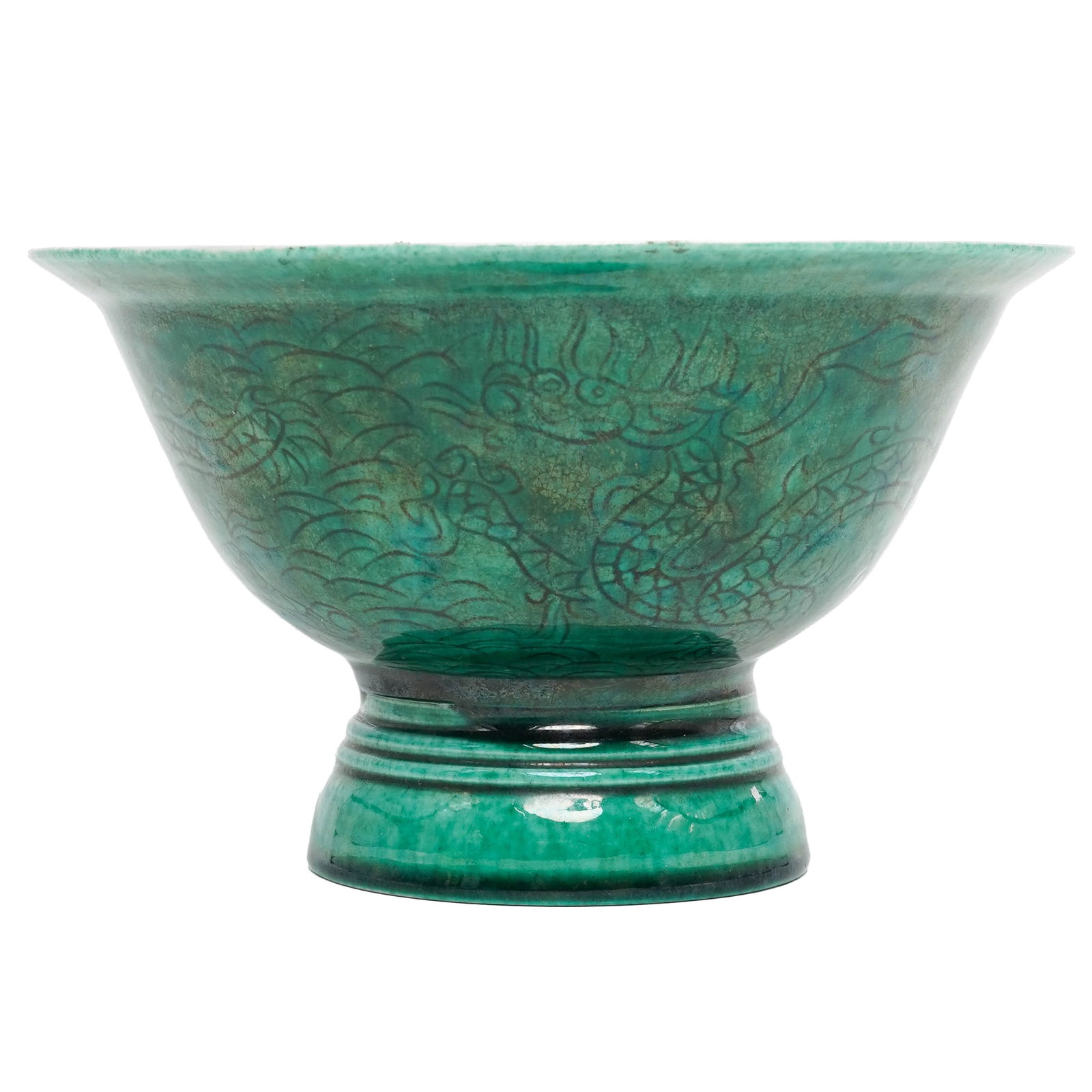 Chinese Green Glazed Porcelain Dragon Bowl (1 of 4)