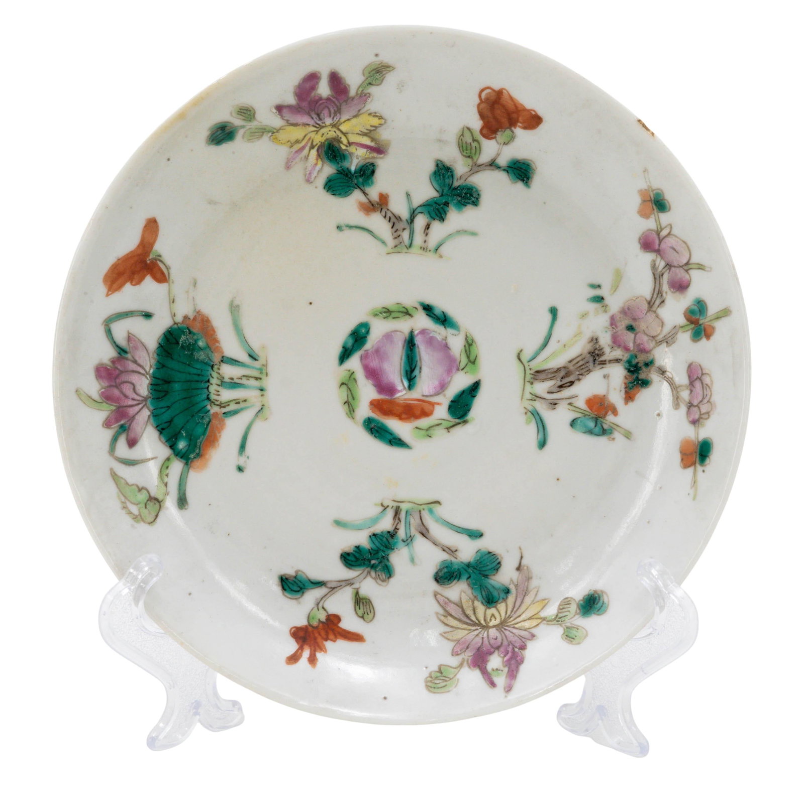 Antique Chinese Qing Dynasty Famille Rose Porcelain Plate w/ COA (1 of 6)